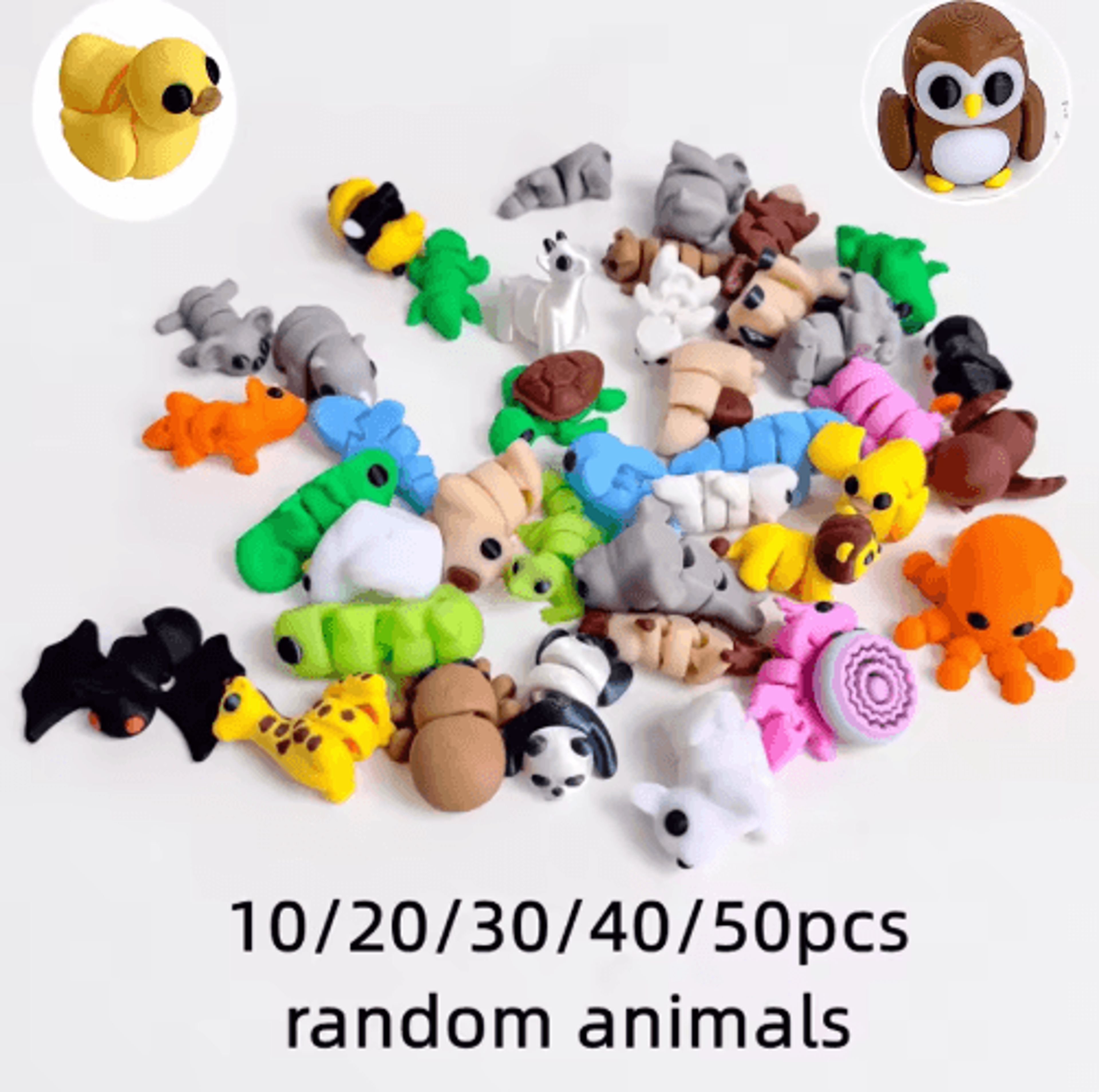 10/50-piece 3d printed mini articulated animal figurine set