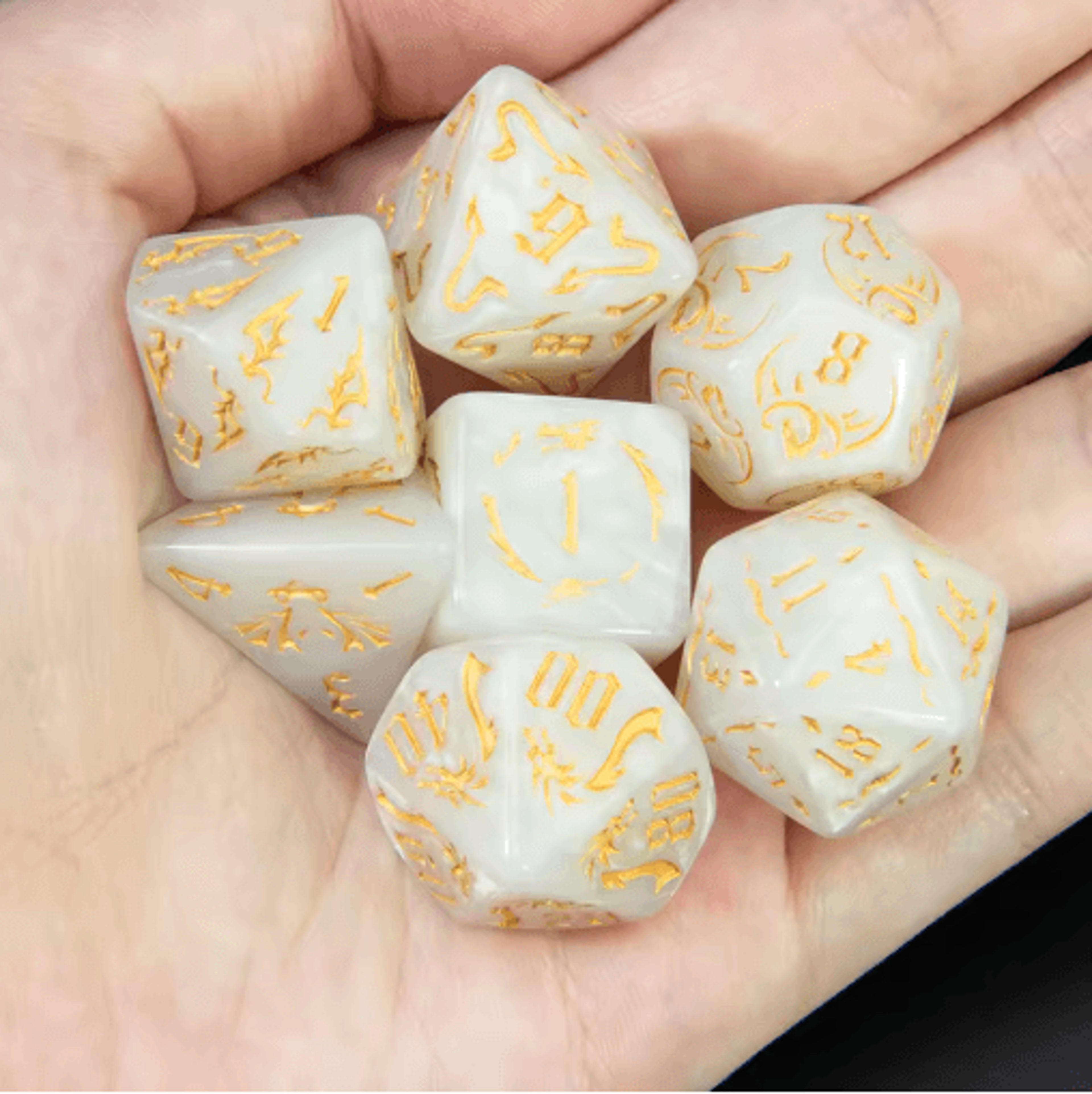 7-piece dragon pattern marble polyhedral dice set for dnd rpg