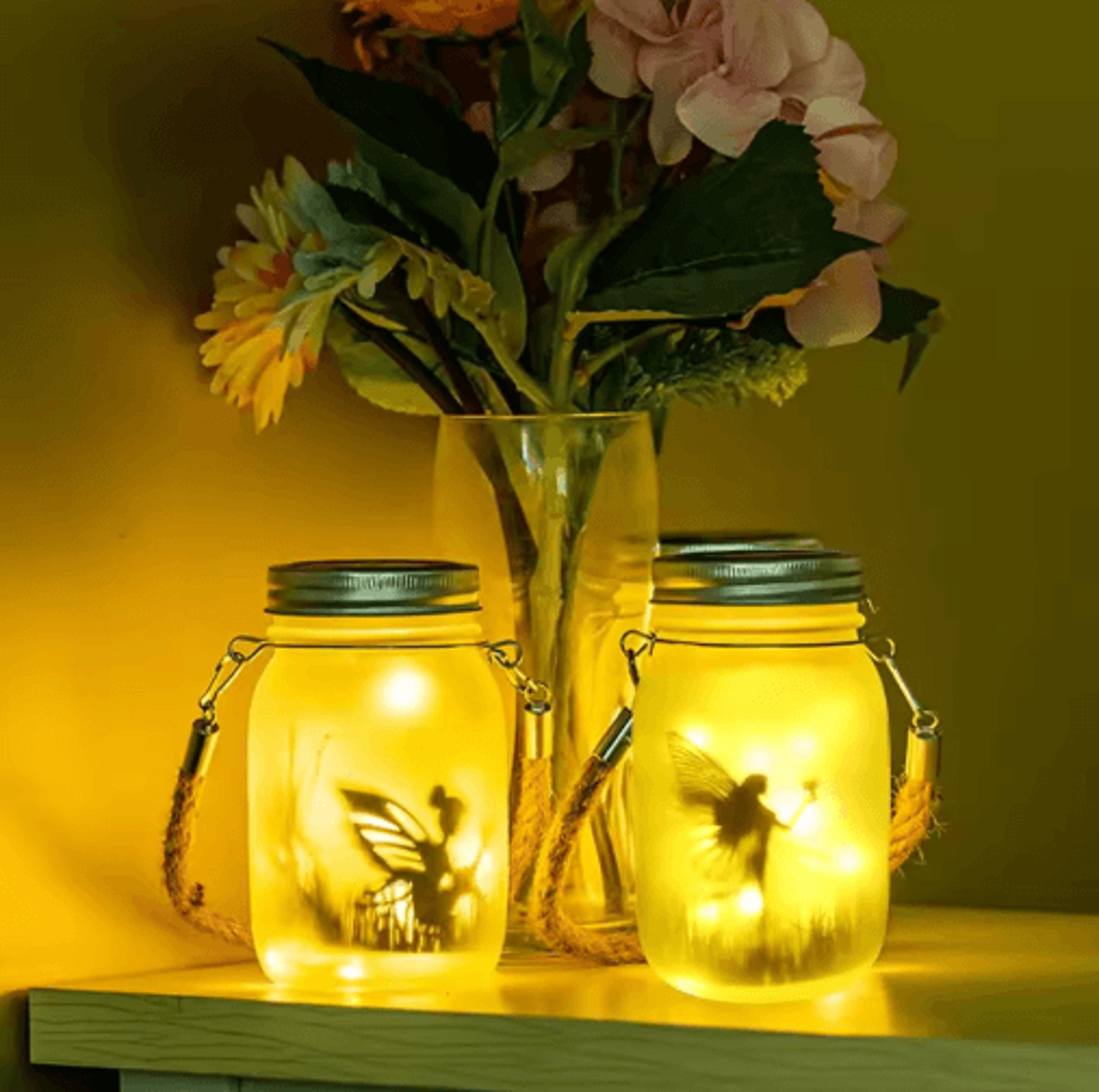 solar mason jar lantern with fairy lights for garden decor