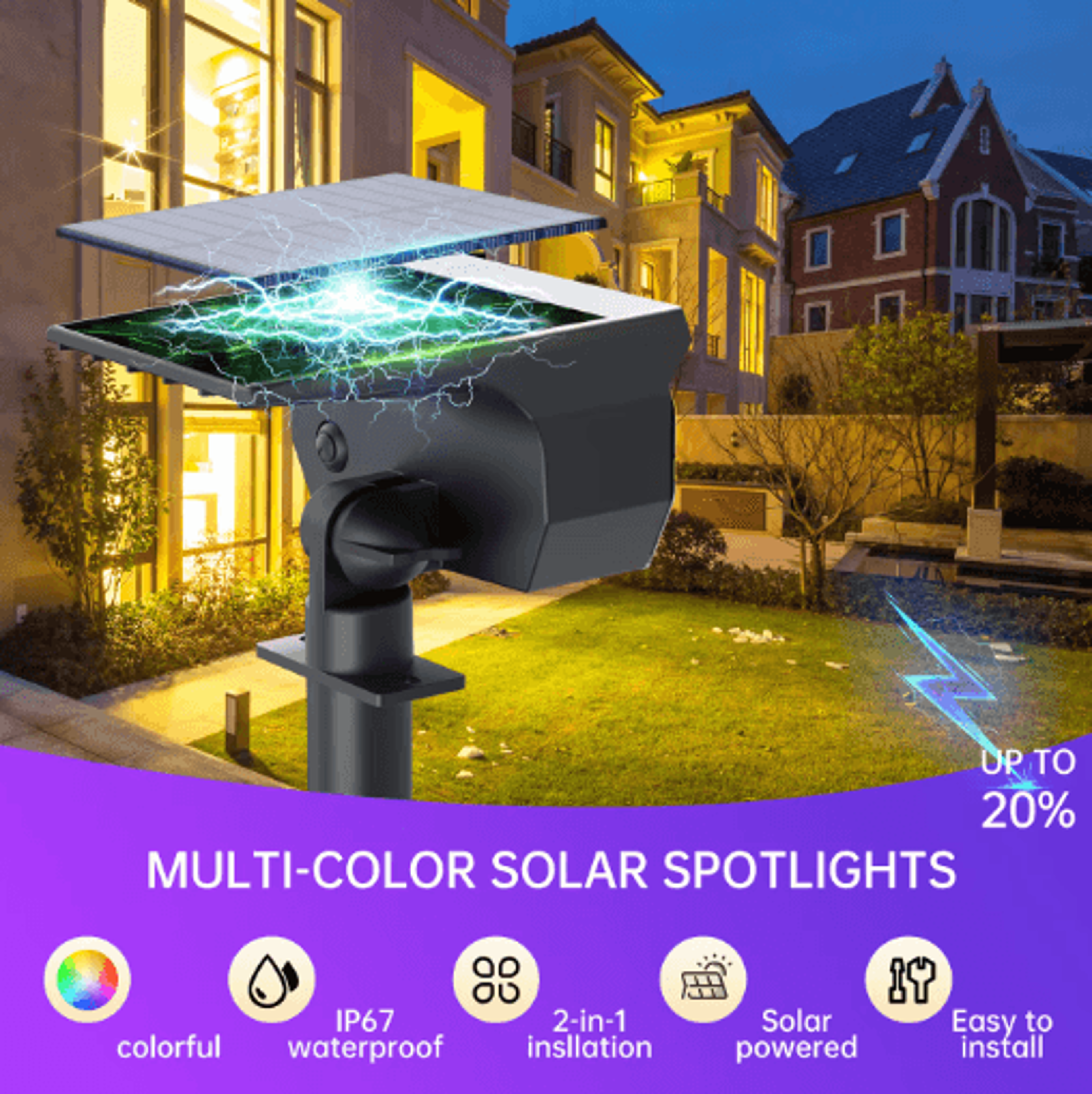 29-led rgb solar spotlight with 7-color changing lights