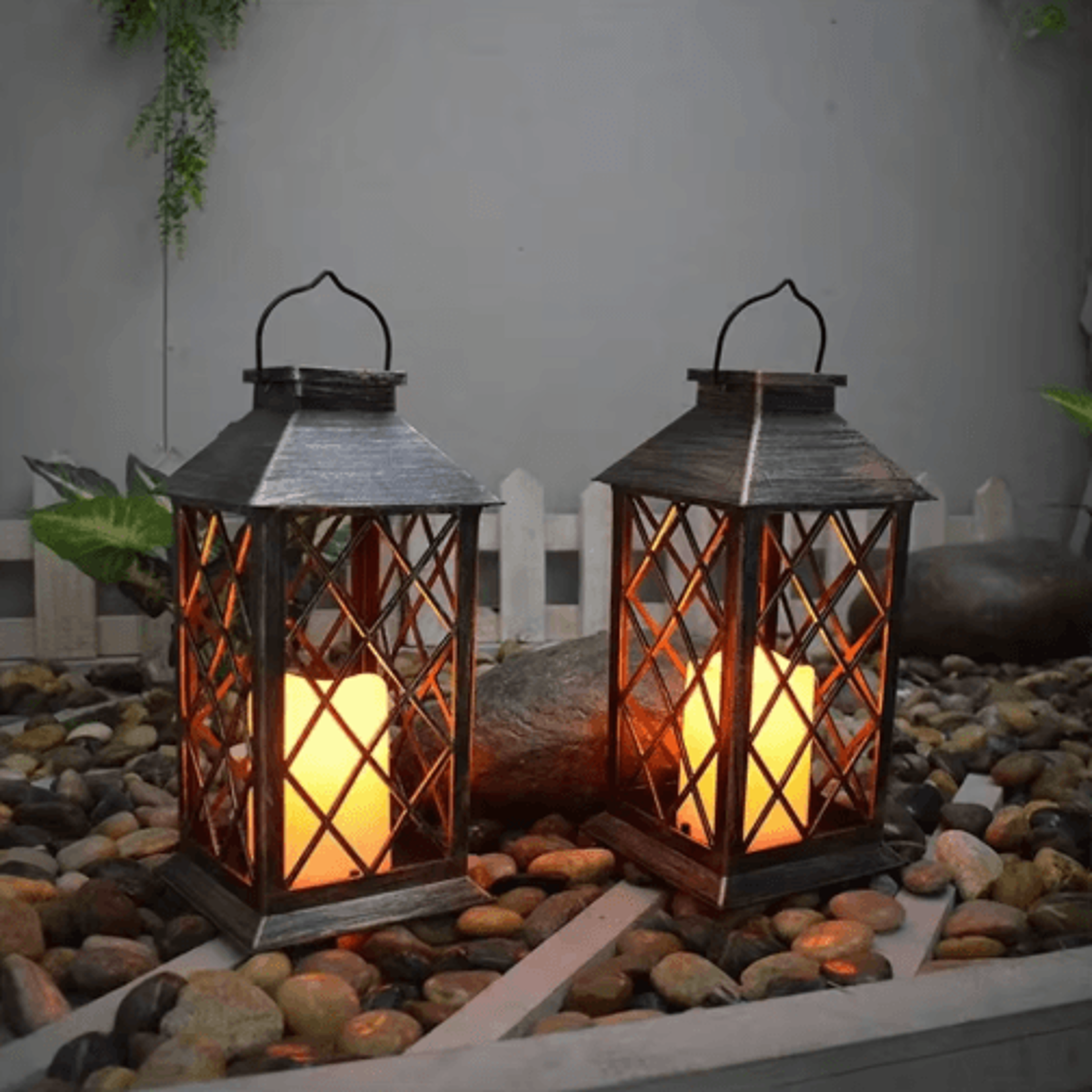 solar hanging lantern with flickering flameless candle