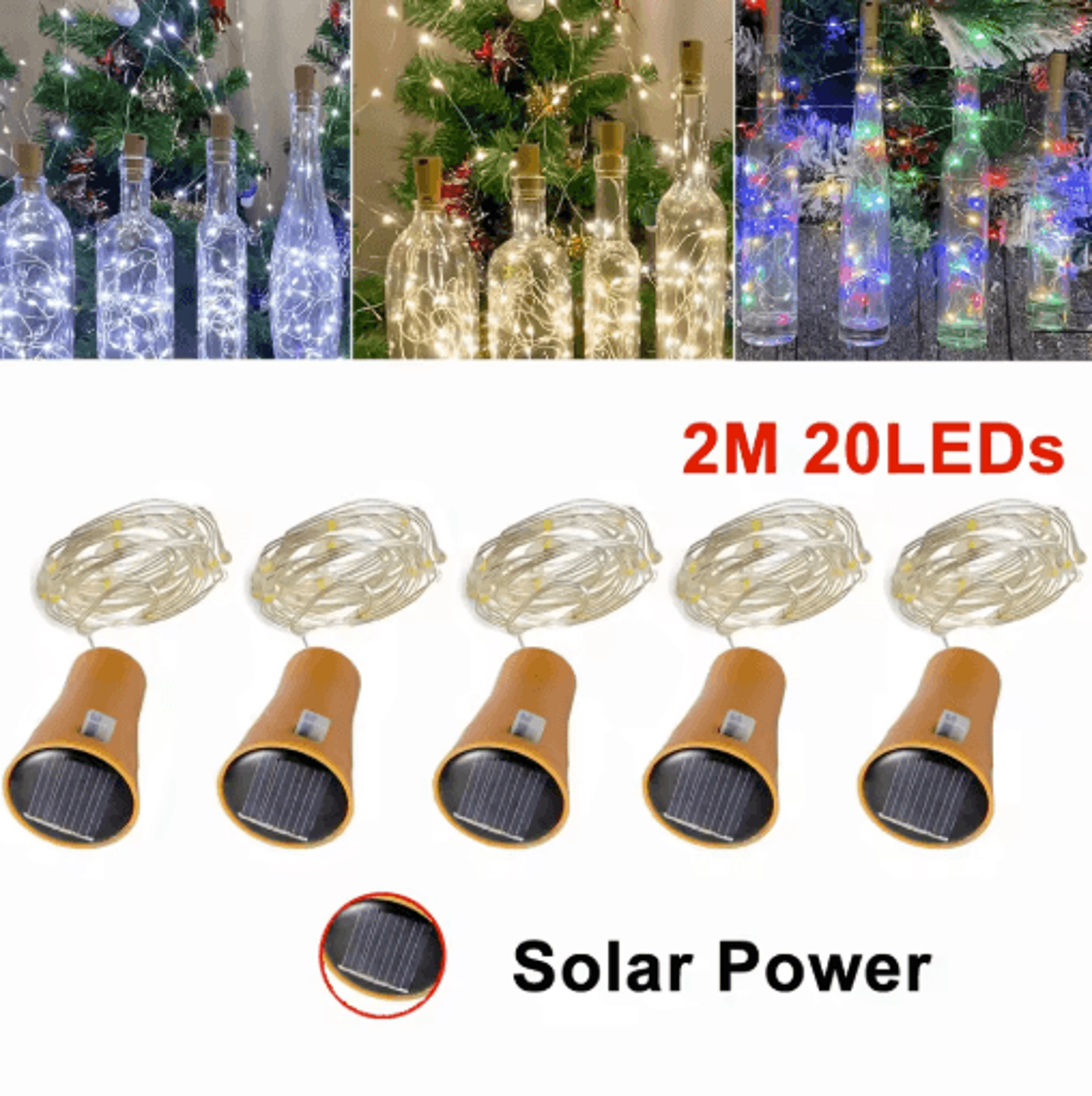 solar 20-led wine bottle cork fairy string lights