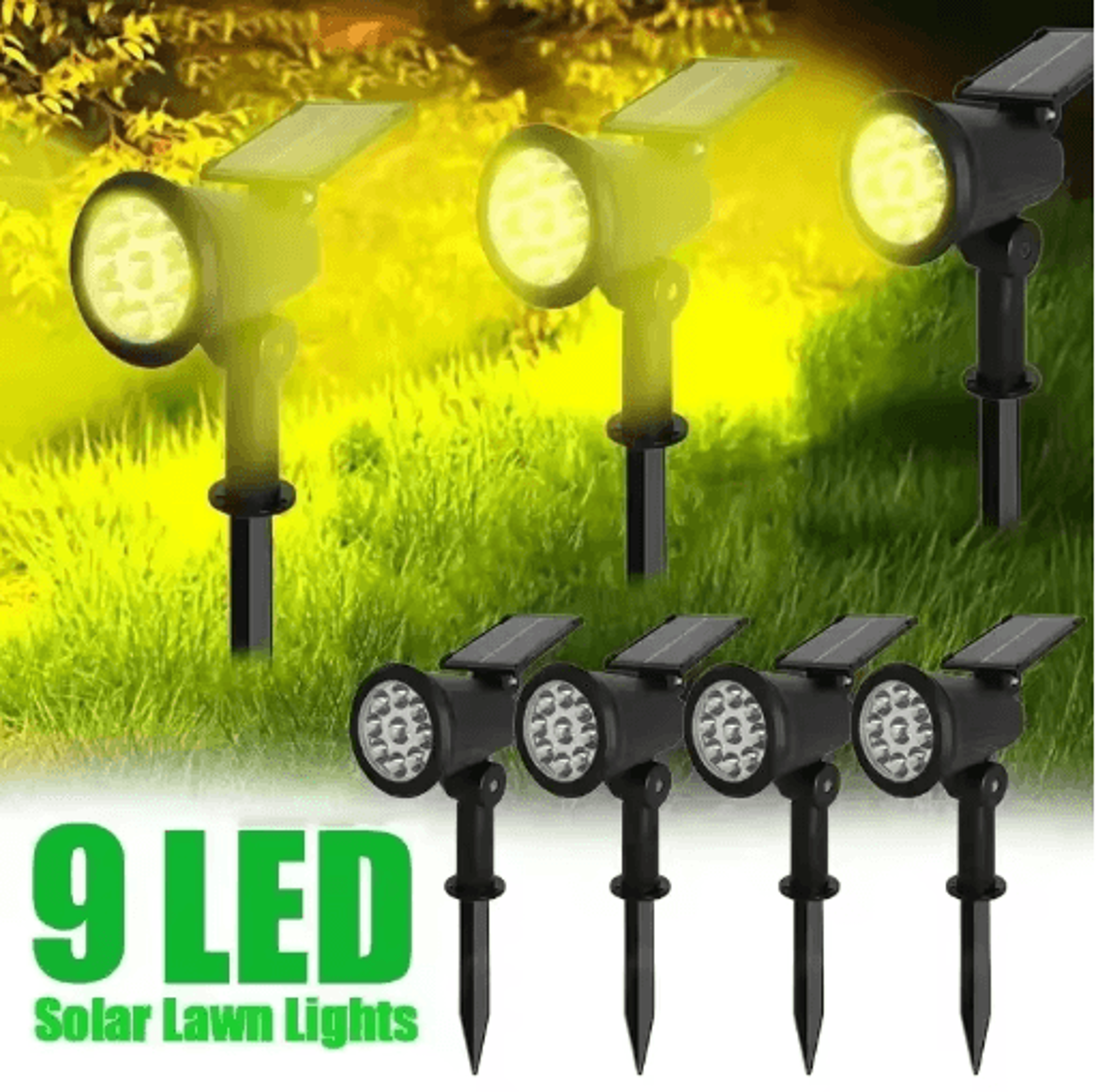 9-led solar spotlights with adjustable brightness for outdoor lighting