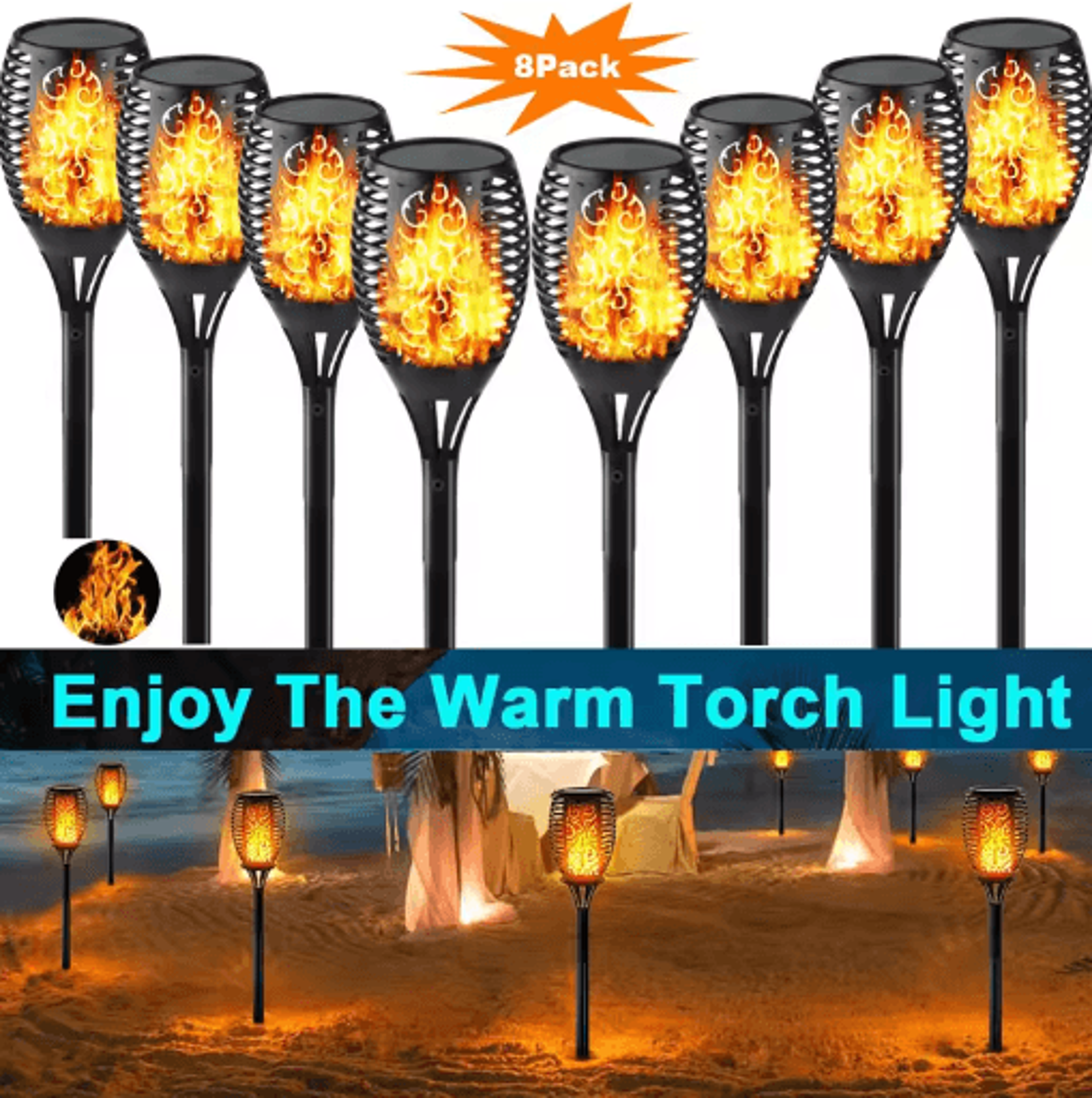 12/33/96 led solar flame torch light for garden and lawn