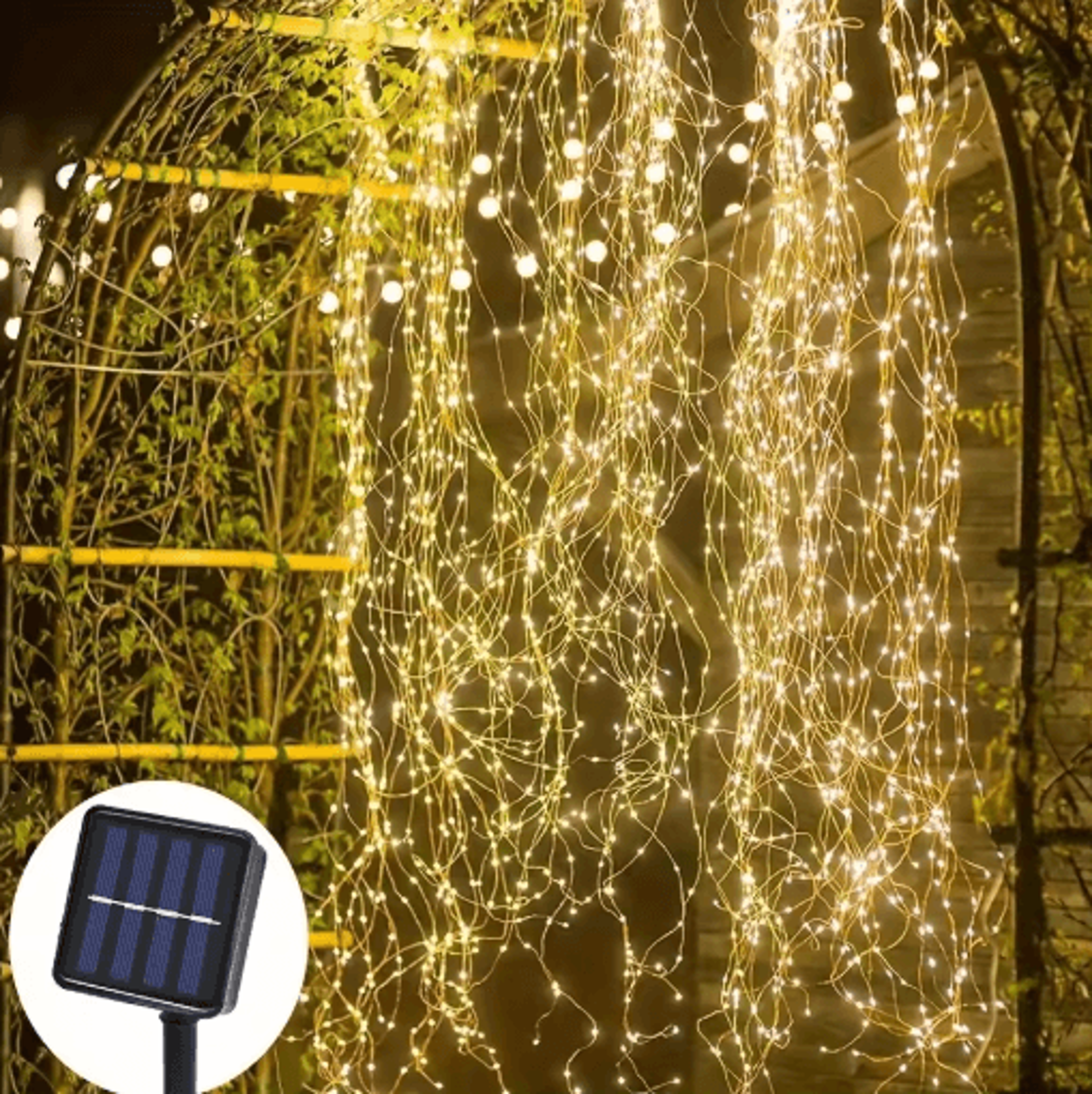 solar led waterfall fairy lights with 8 lighting modes