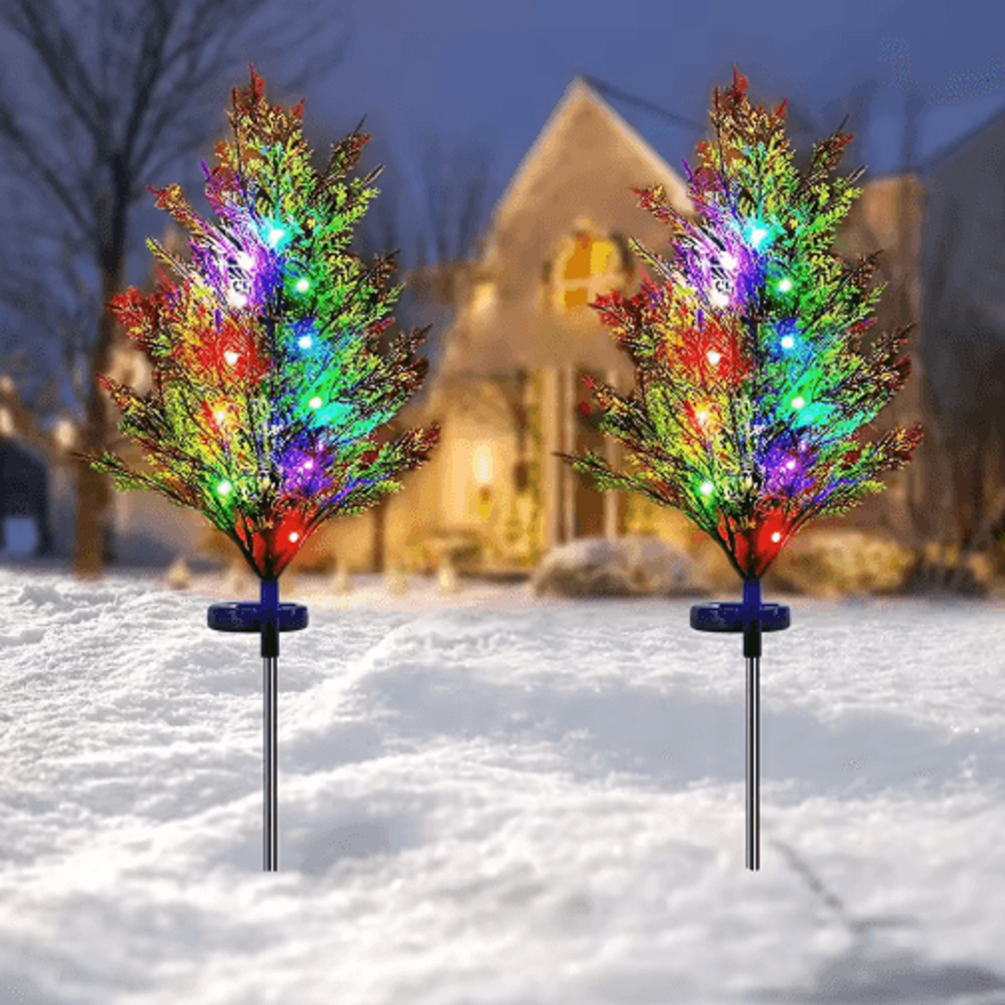 solar christmas pine & cypress led garden stake light
