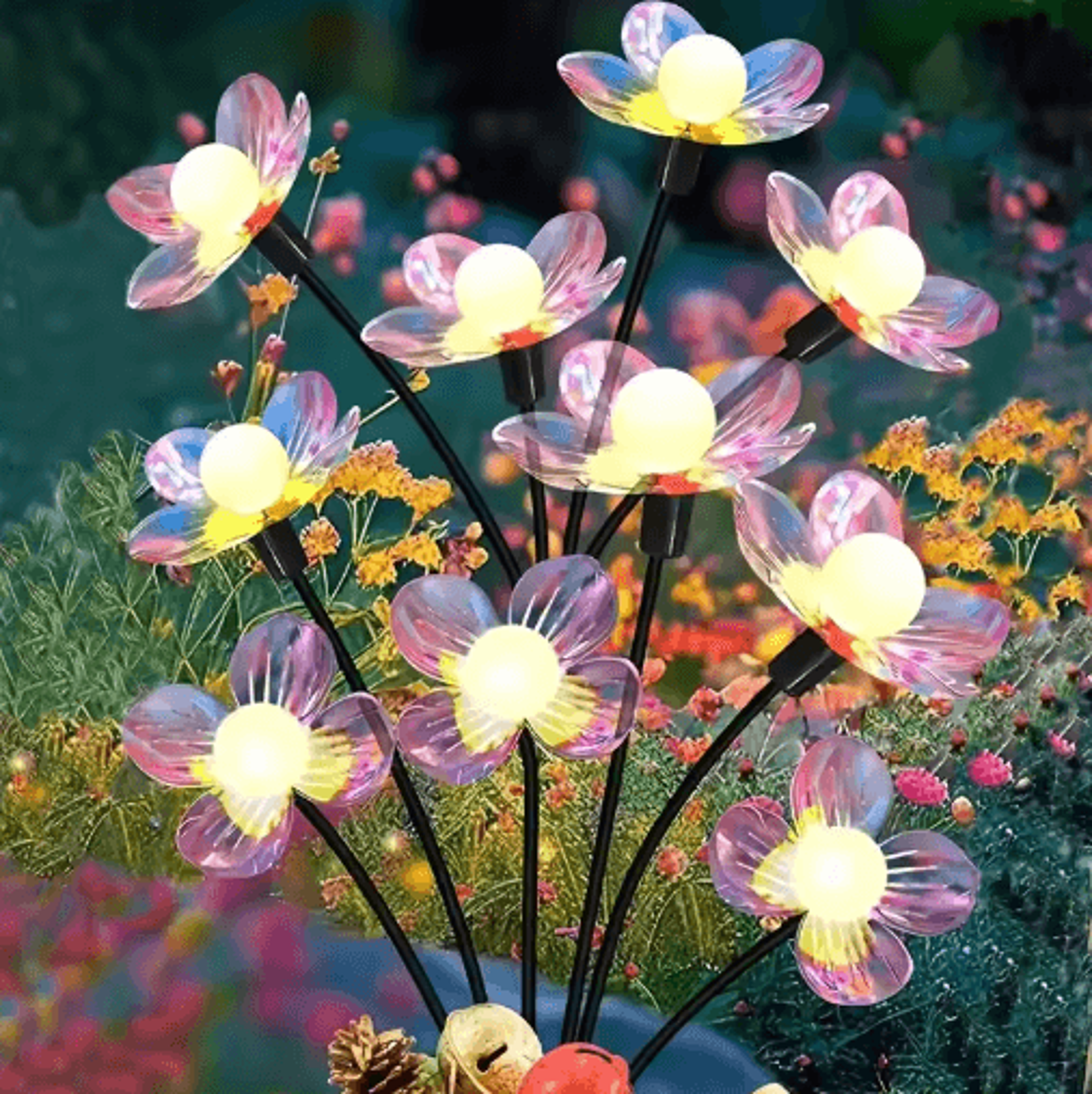 solar firefly flower led garden light with 2 lighting modes