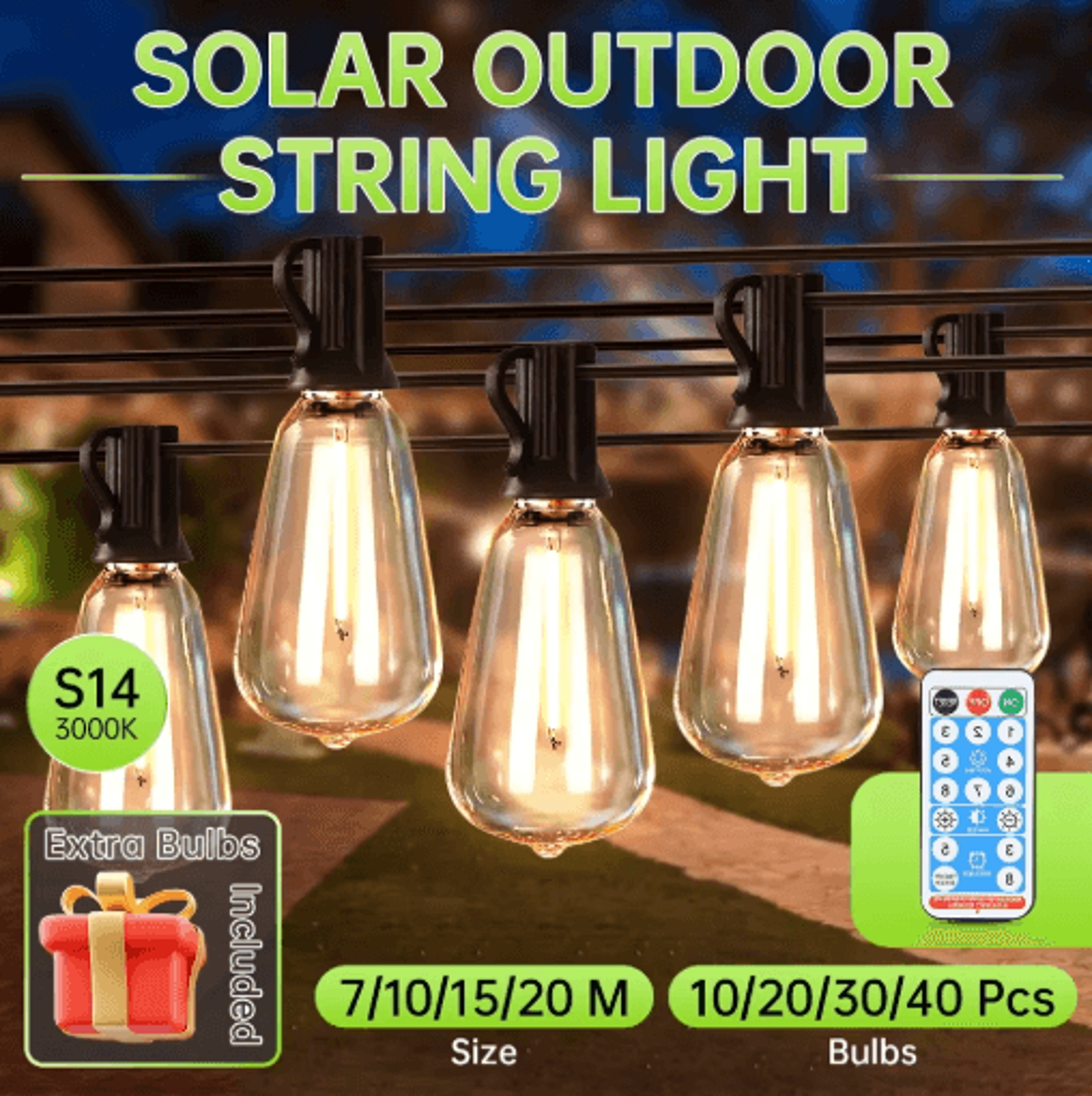 led solar edison-style string lights for outdoor garden decor