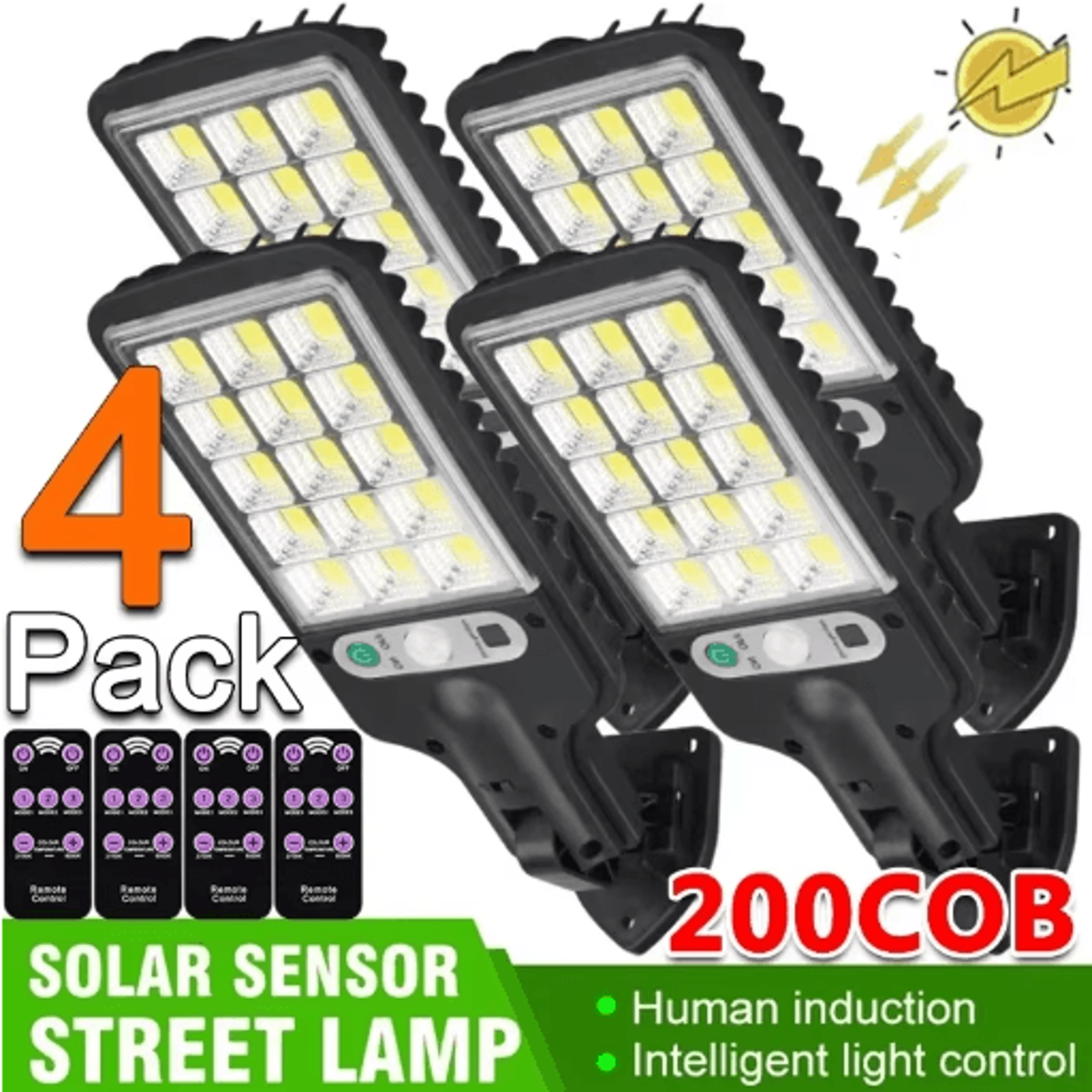 1–4 pack 200 cob solar motion sensor security lights