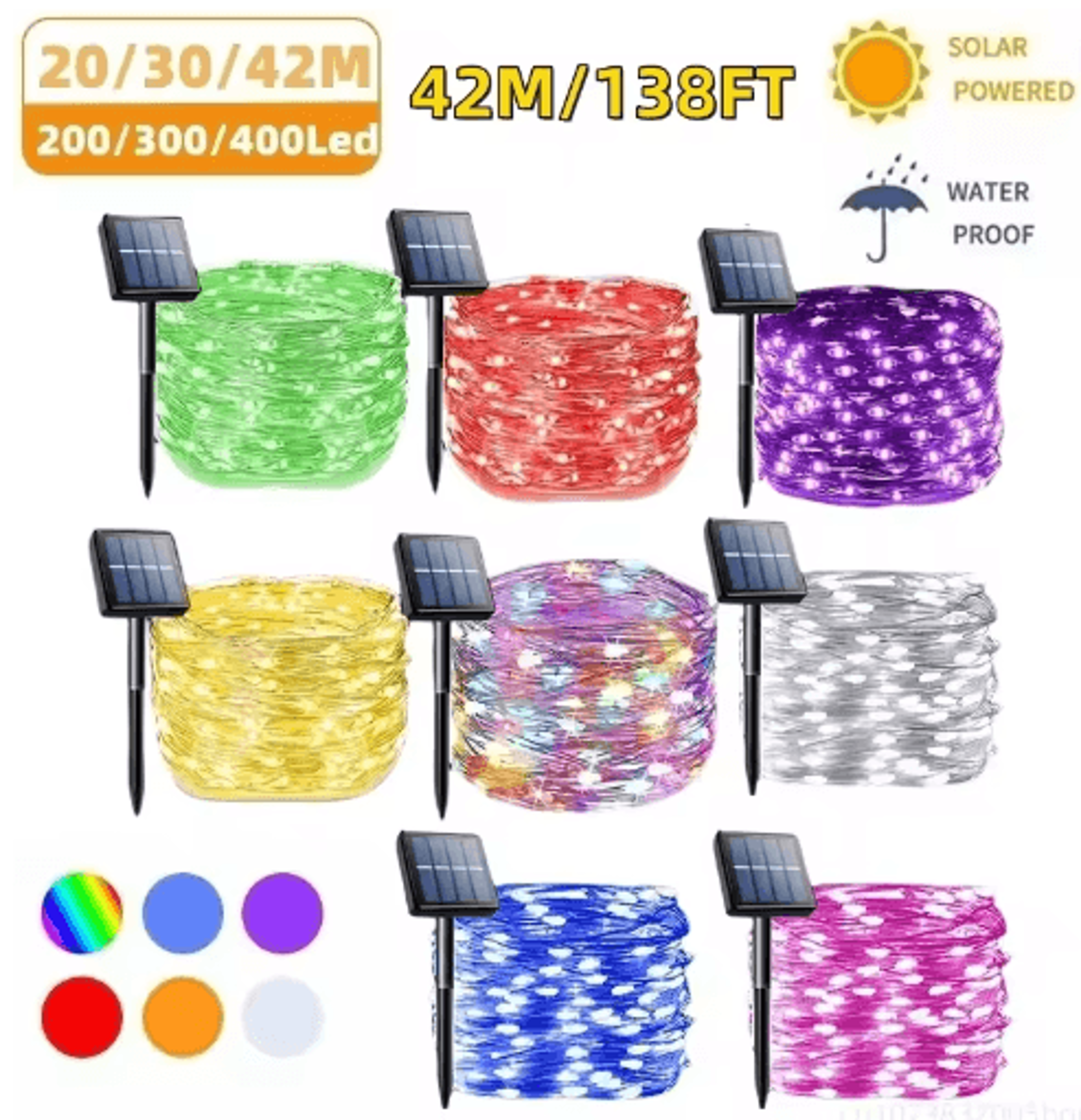 42m 400-led solar fairy string lights for outdoor decor