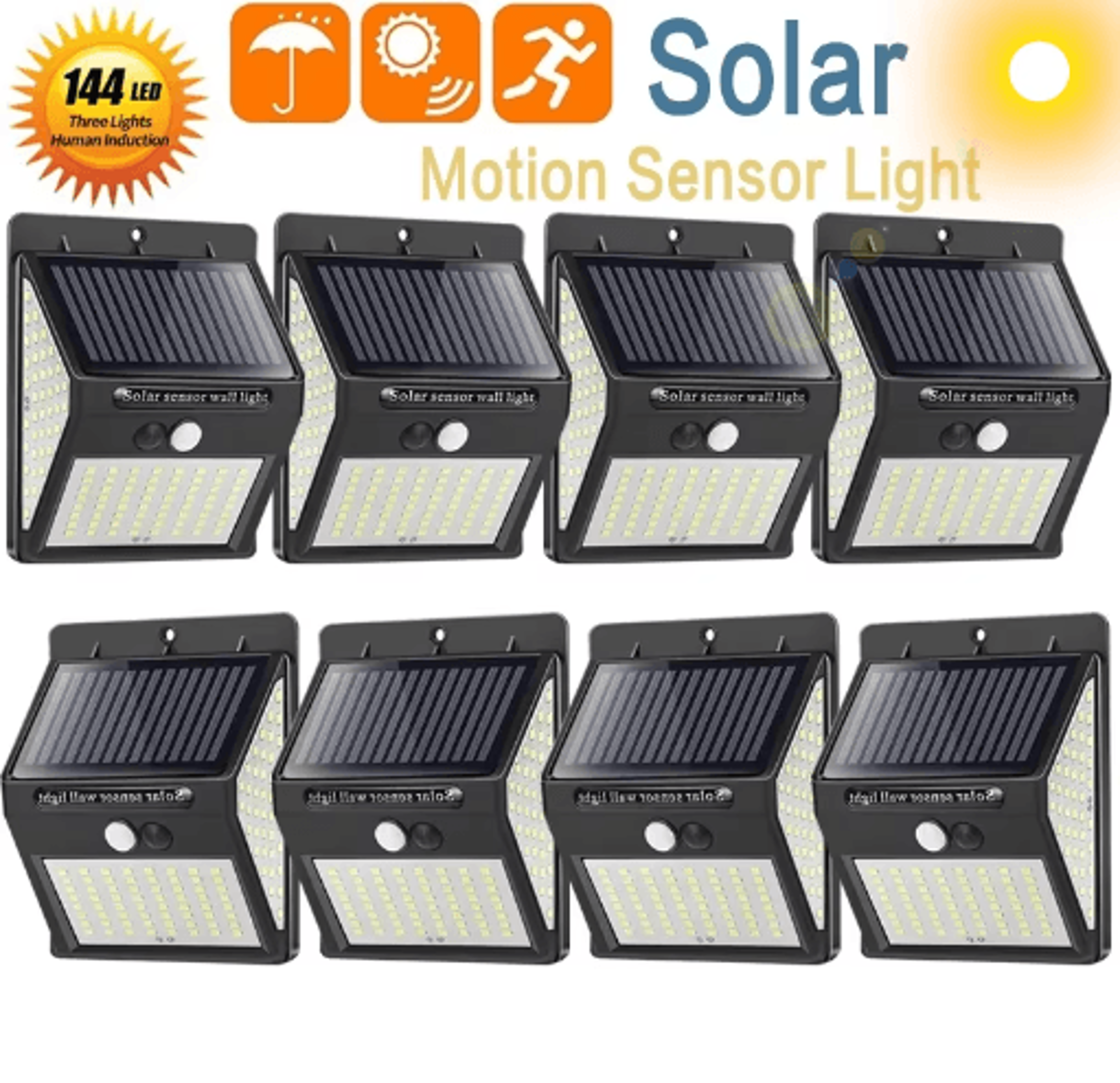 144-led solar wall light with pir motion sensor