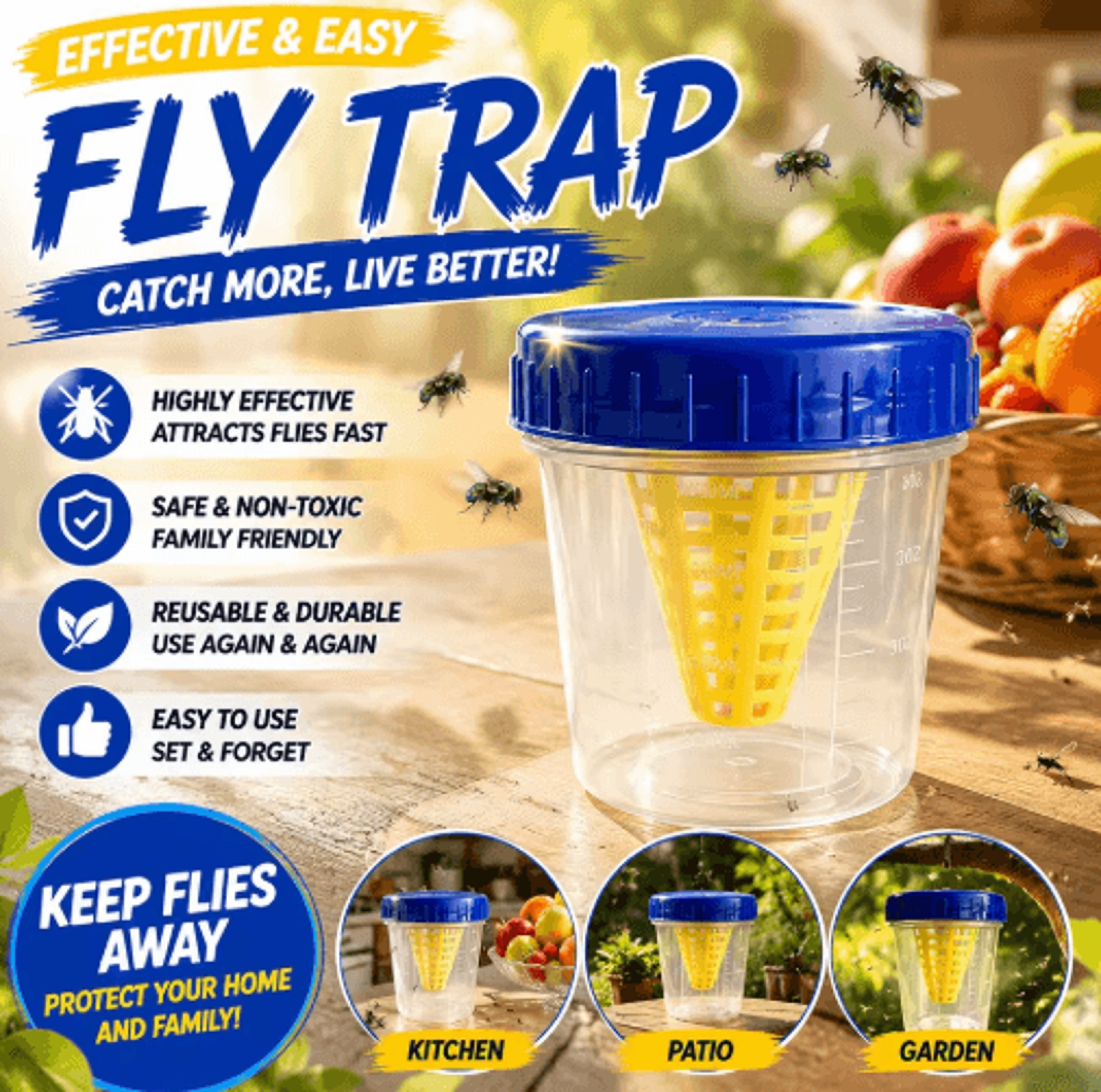 reusable hanging fly trap for indoor and outdoor use