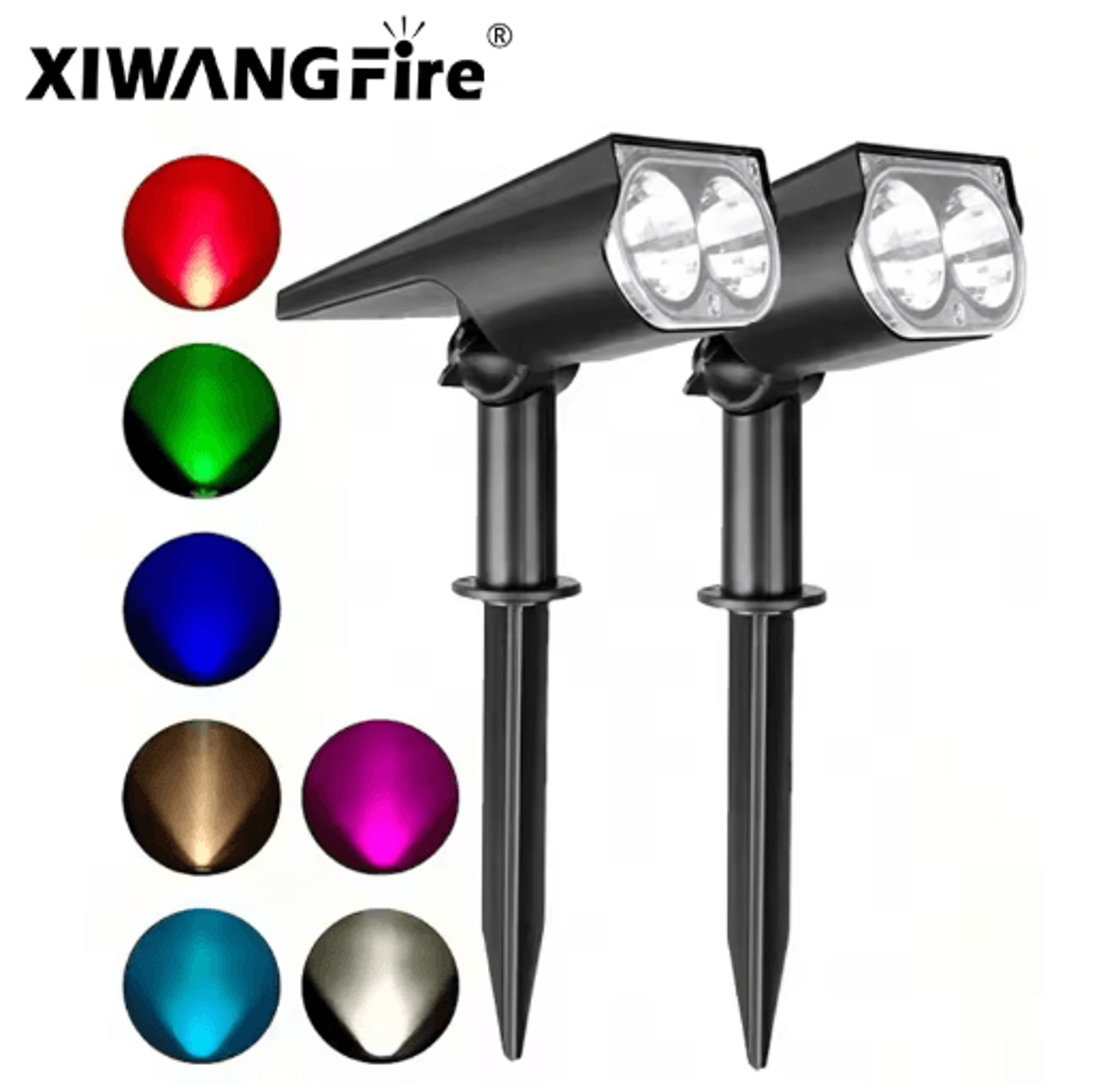 dual led color-changing solar landscape spotlight