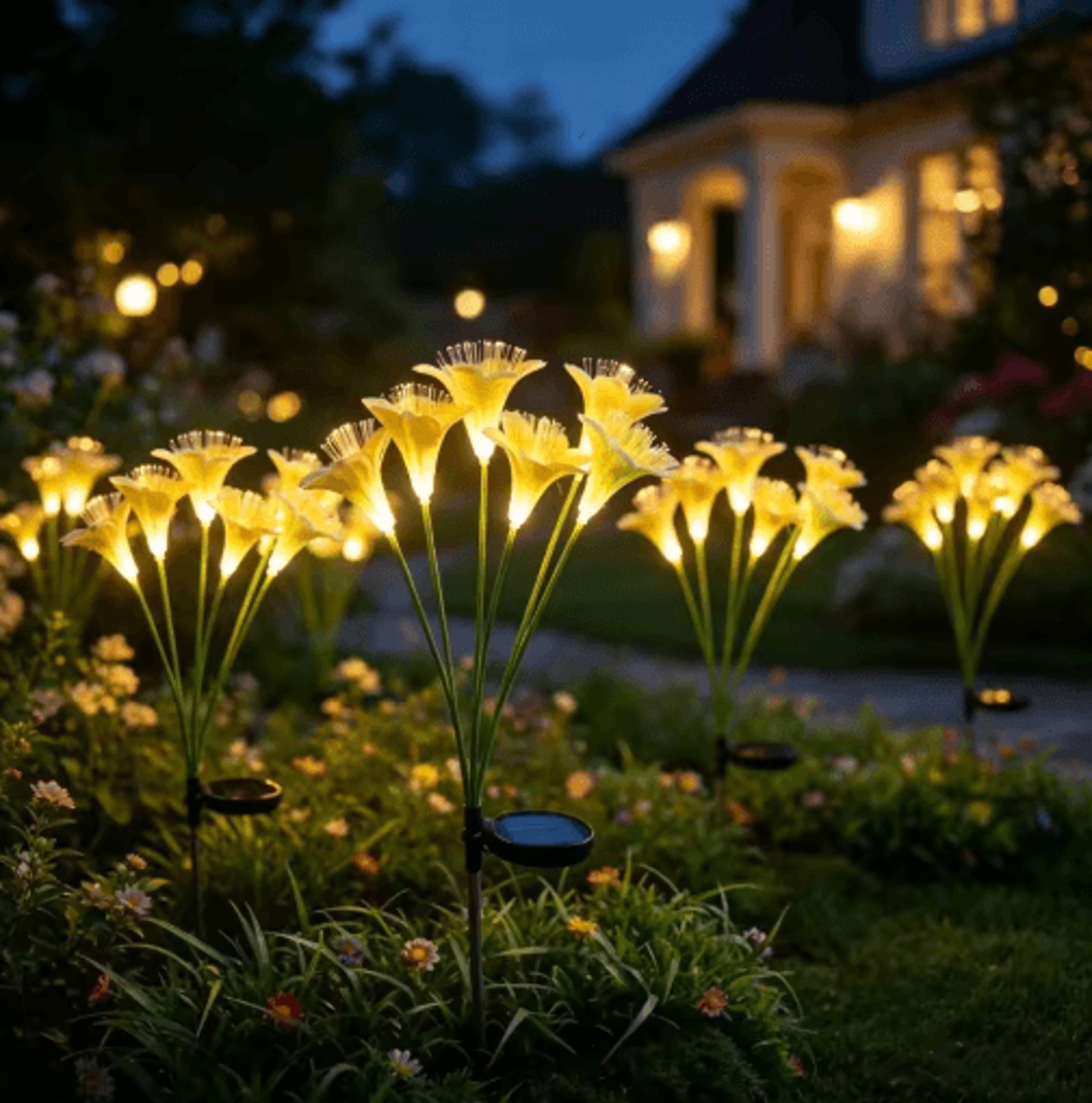 solar lily flower garden stake lights