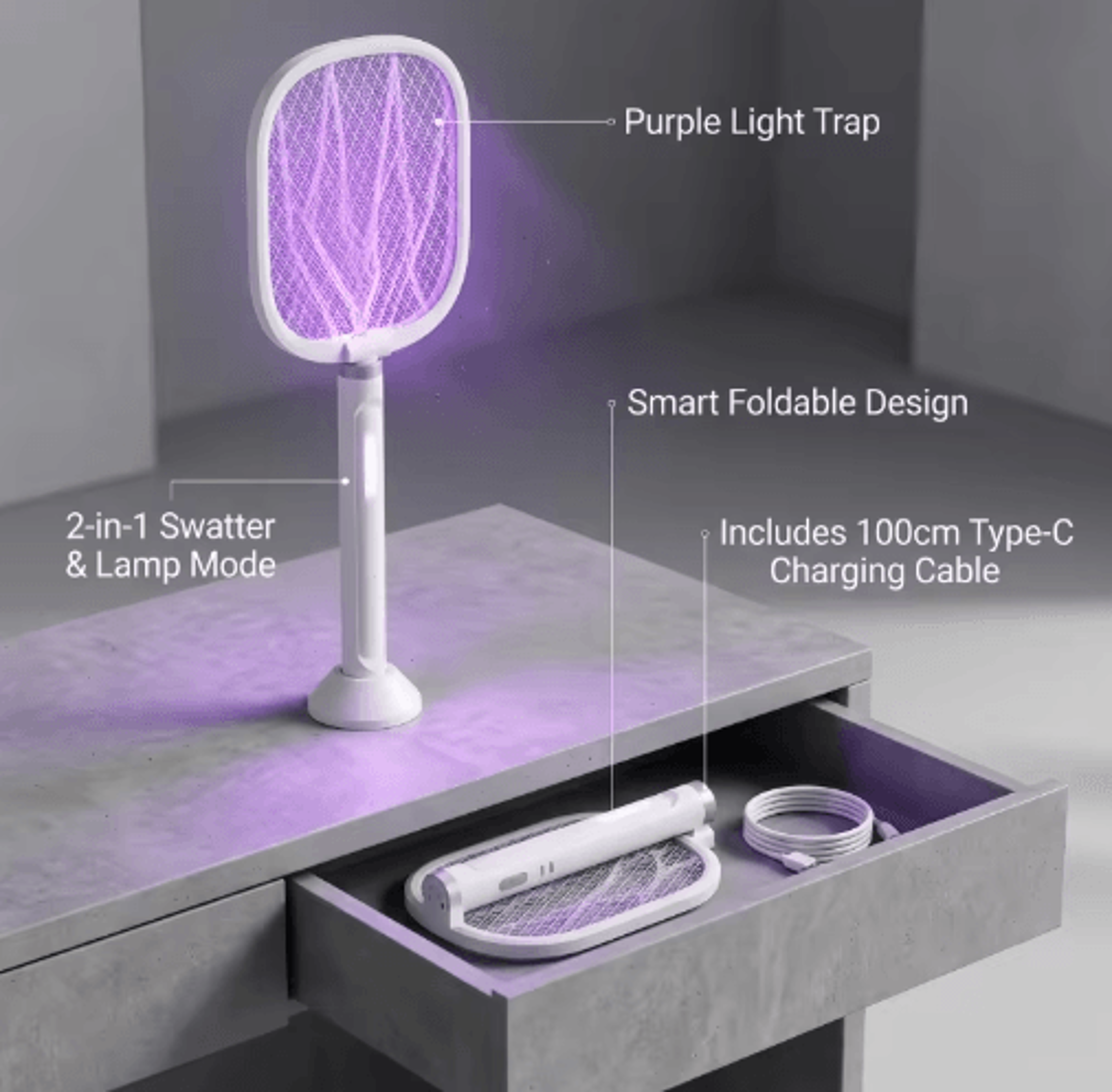 xiaotree 2-in-1 rechargeable electric bug zapper racket