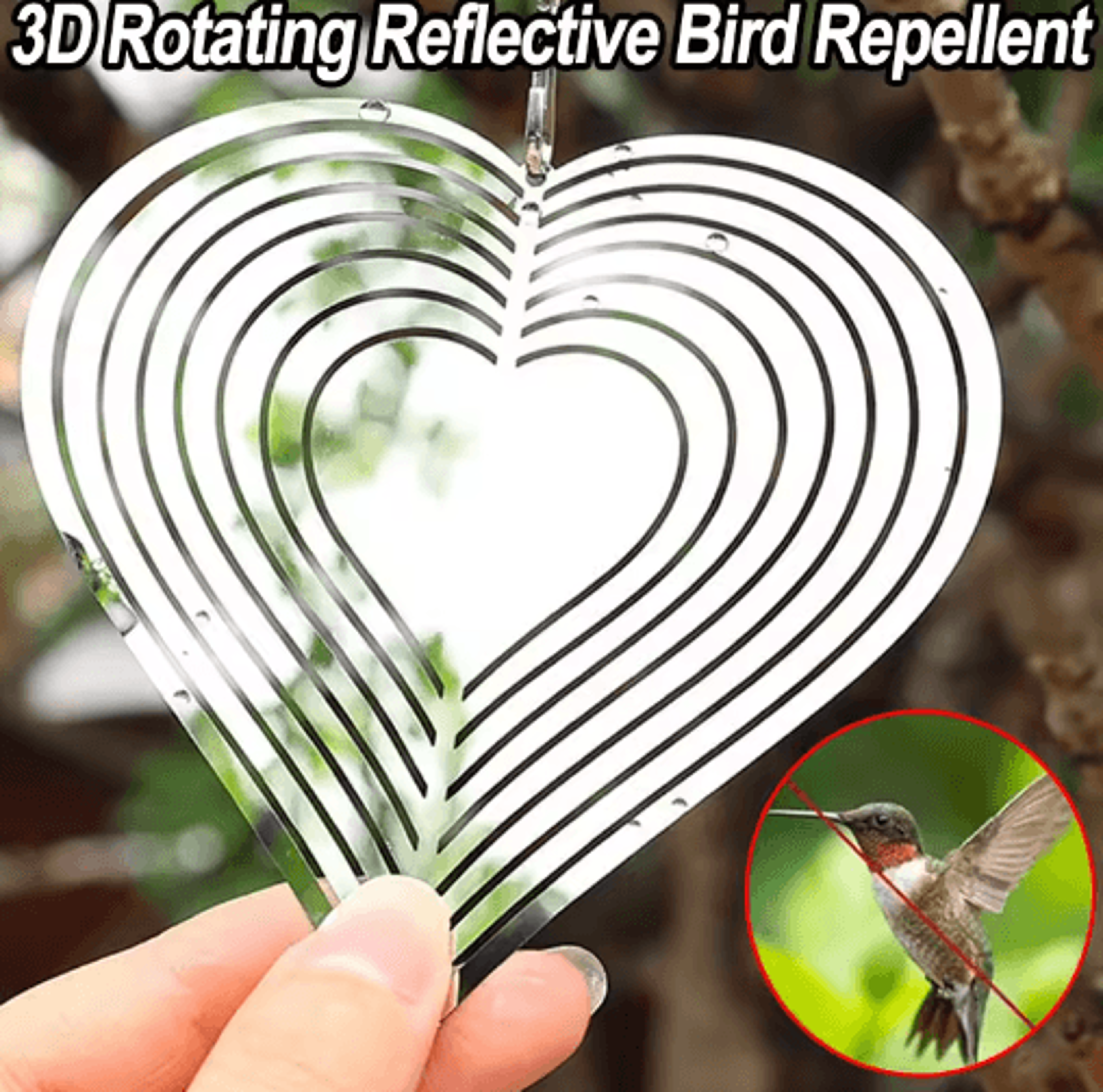 double-sided 3d metal heart reflective bird deterrent