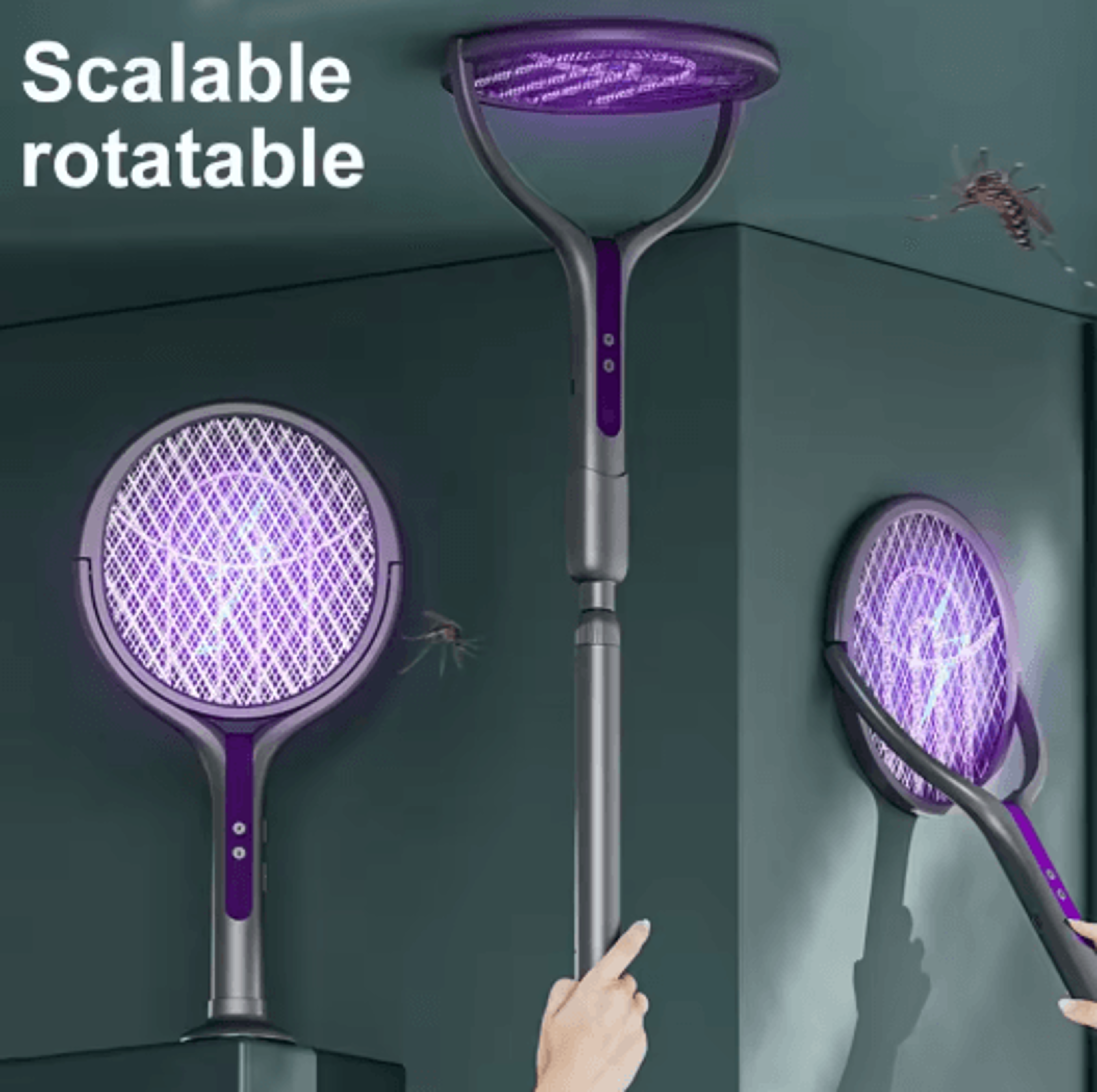 2-in-1 retractable electric mosquito swatter & killer lamp