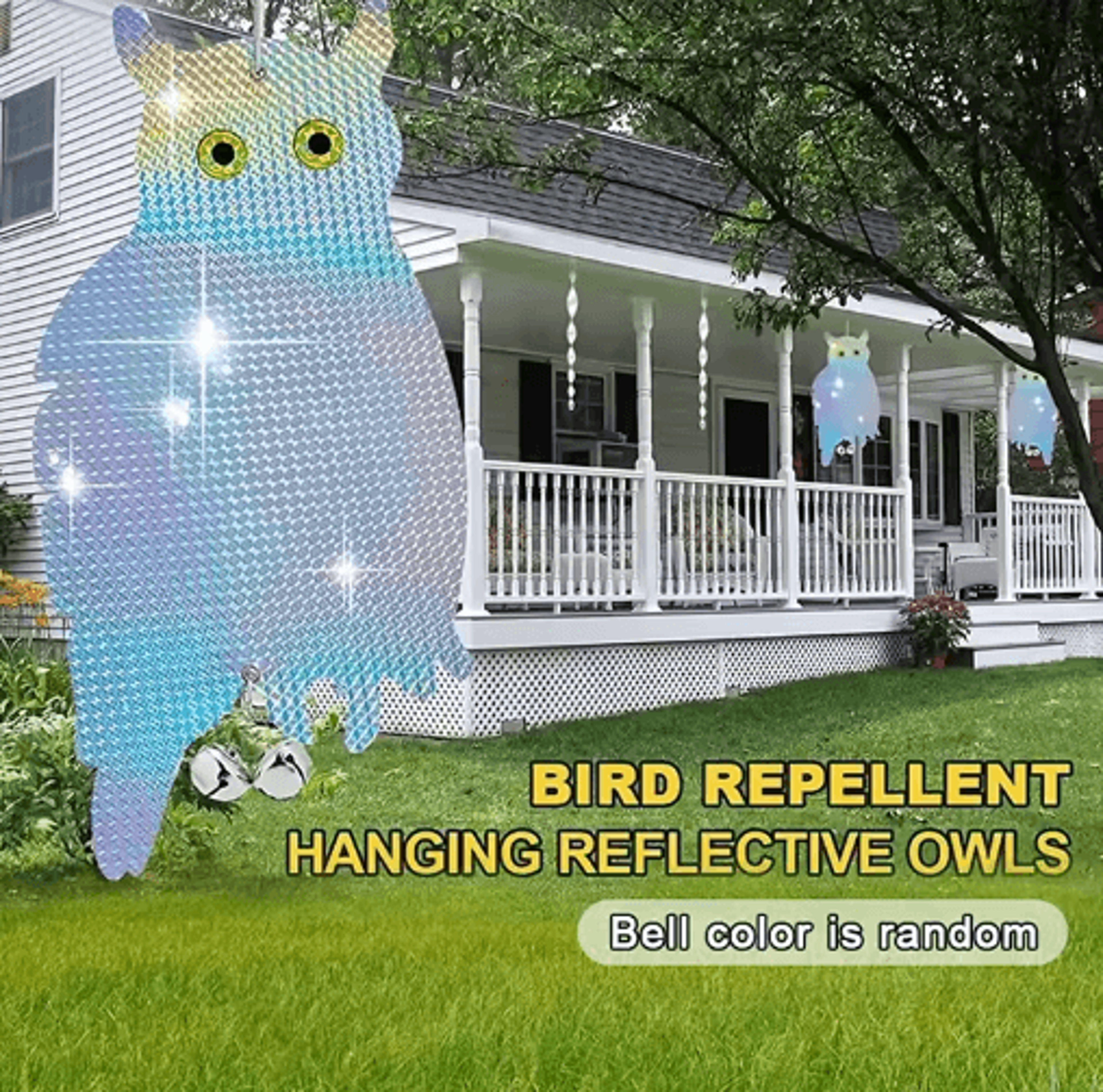 1–6pcs reflective owl hawk bird repeller wind chimes