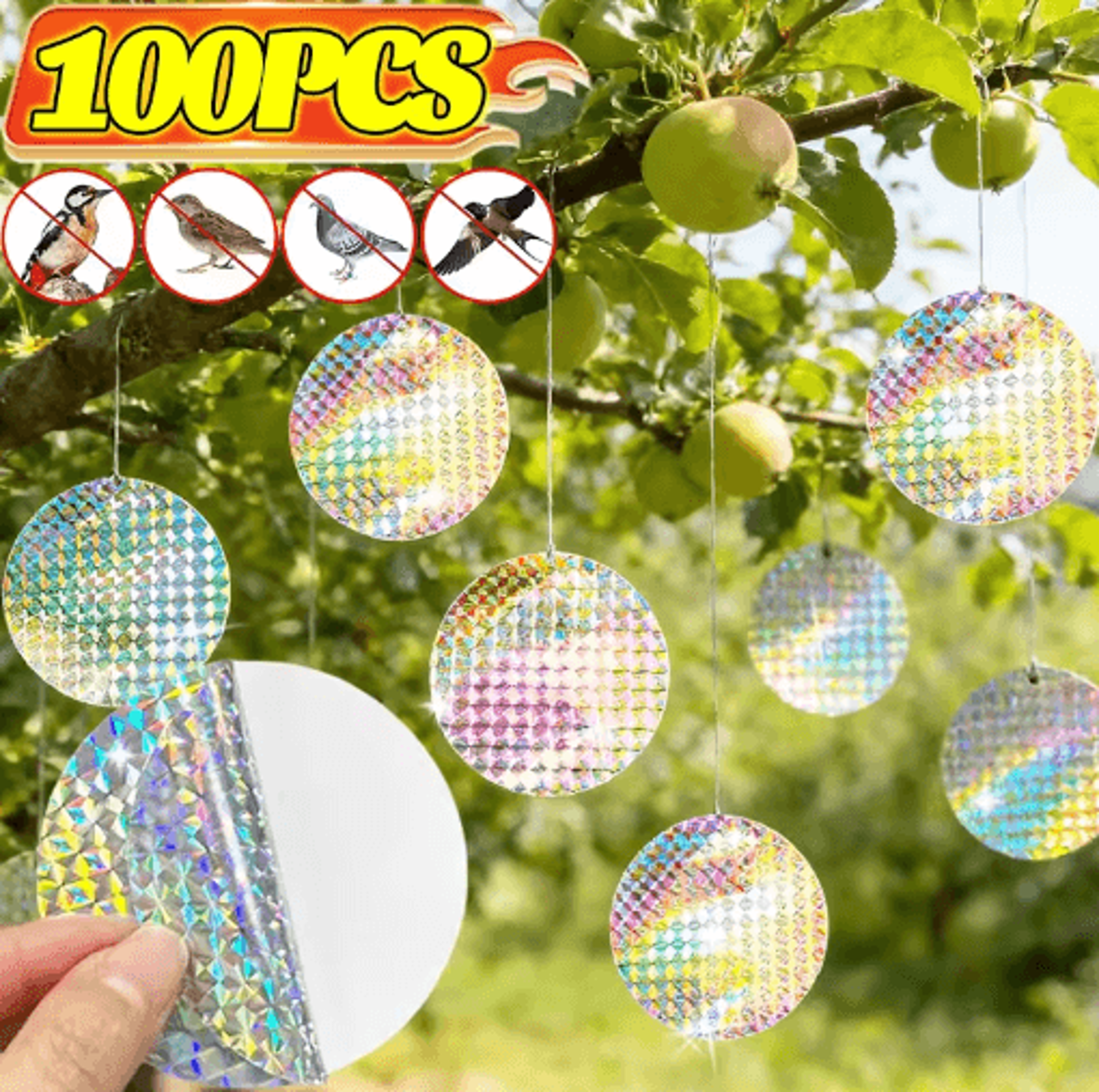 round reflective bird repellent discs with adhesive backing