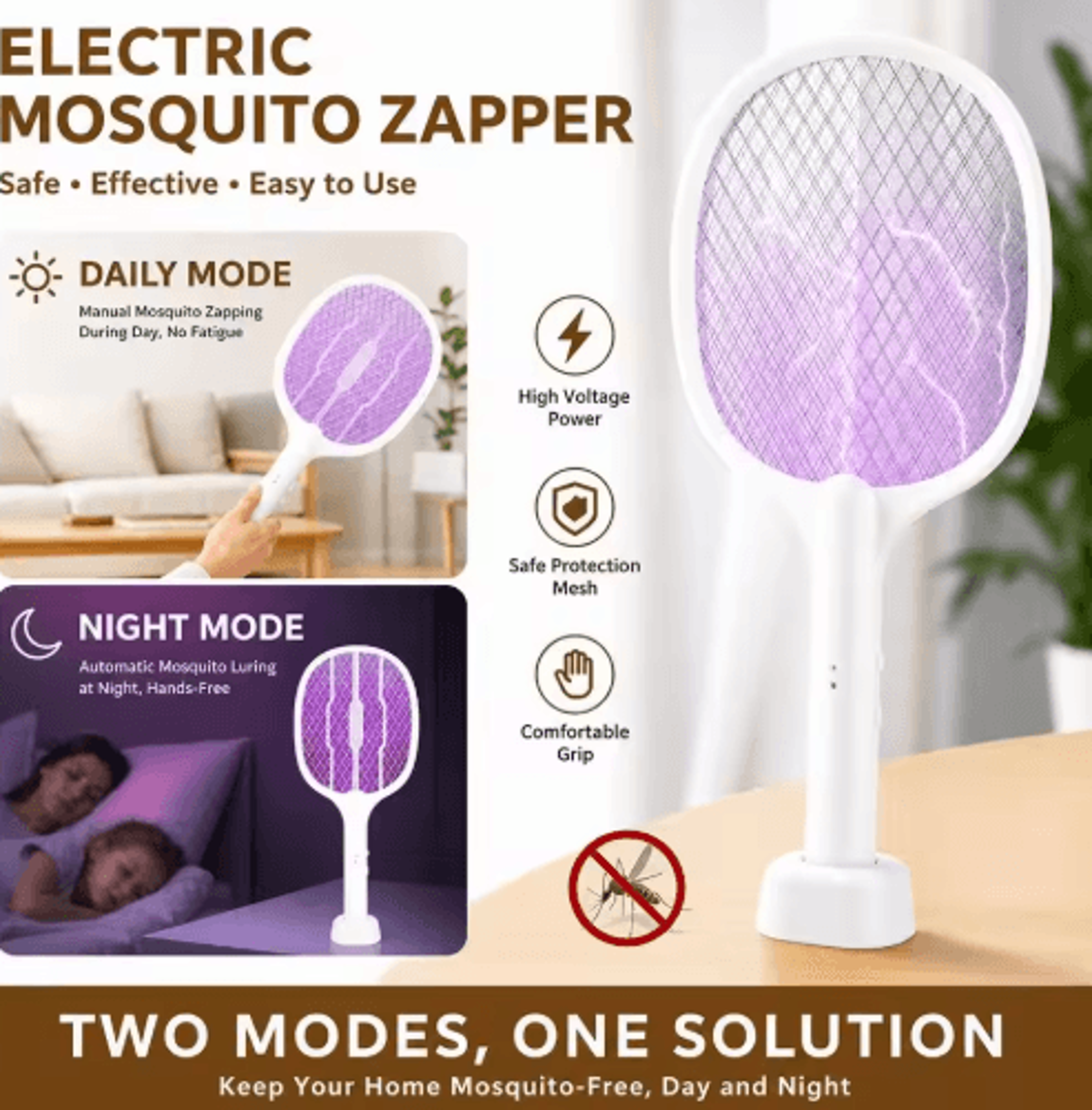 3-in-1 3000v electric mosquito swatter & killer lamp