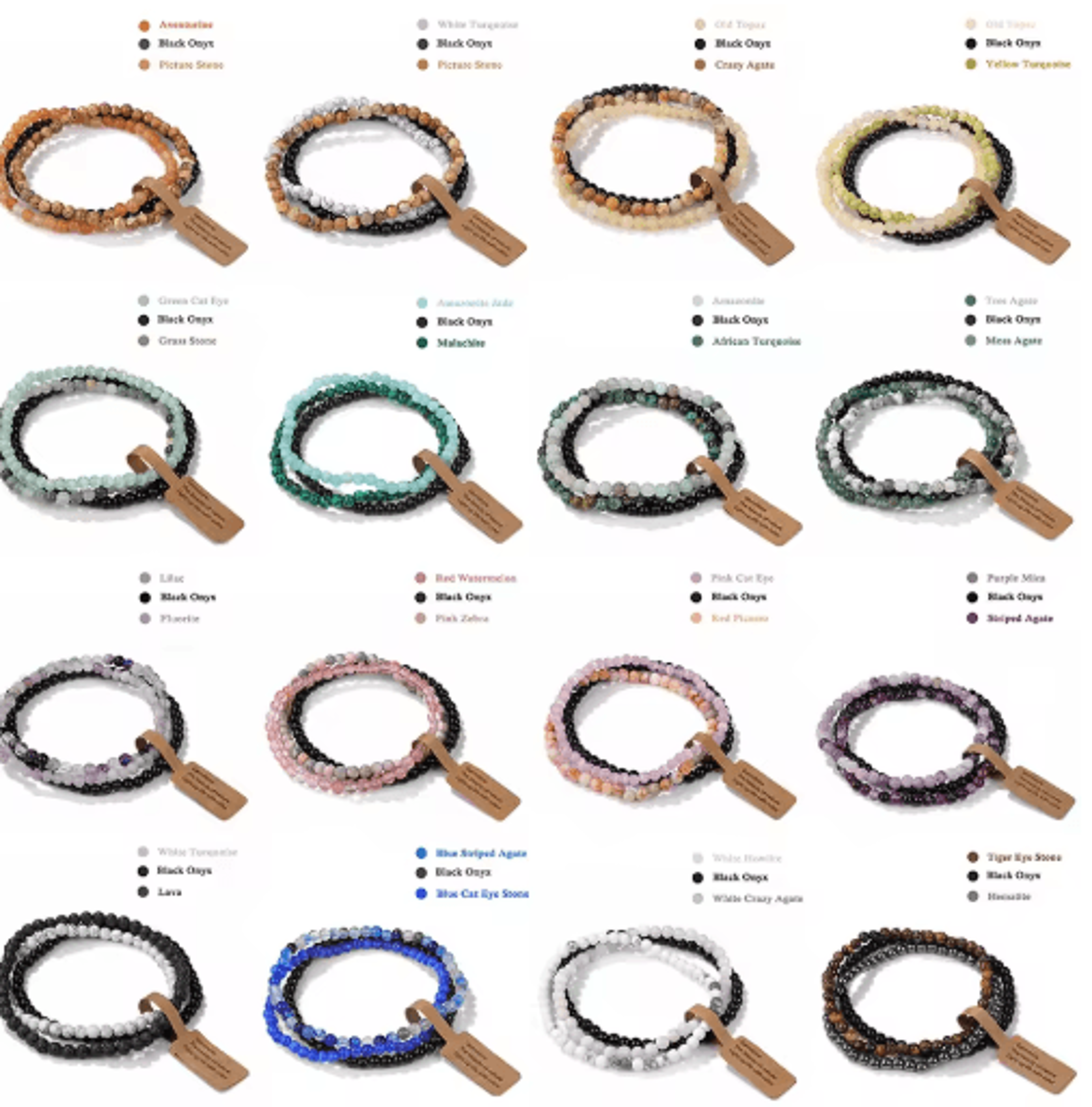 3-piece natural stone 4mm beaded bracelet set
