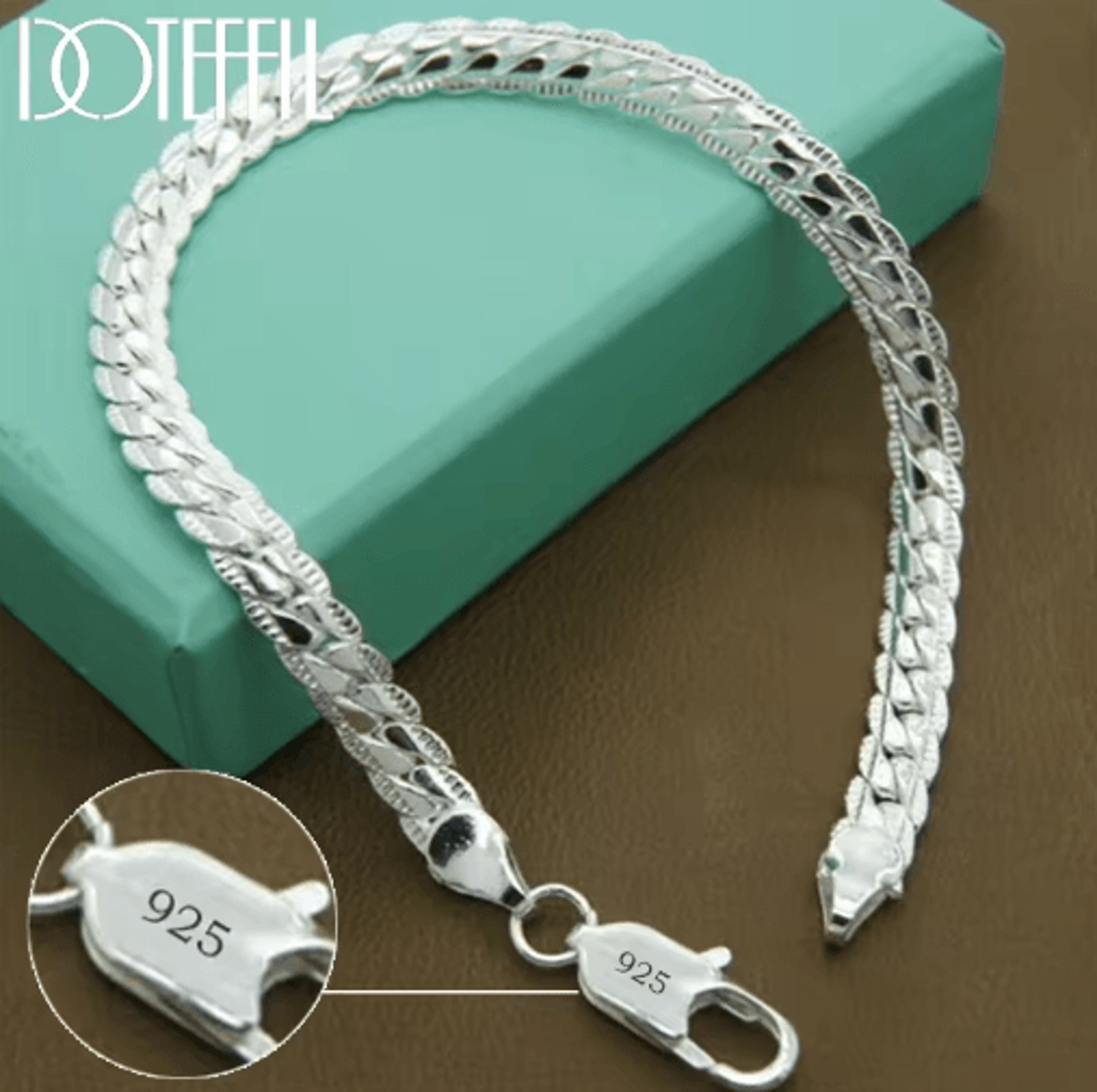 doteffil 925 sterling silver 18k gold flat side chain bracelet