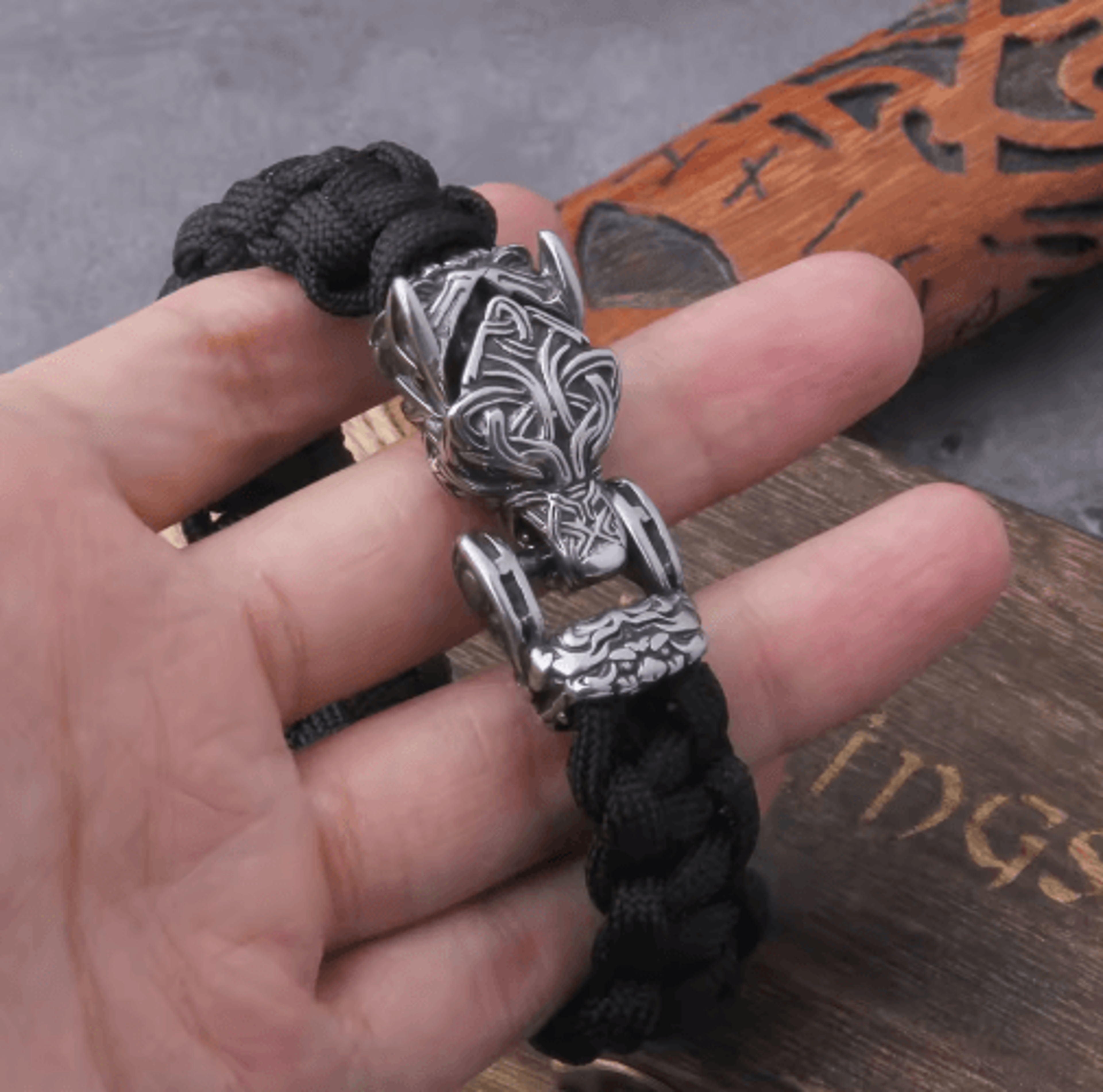 handmade viking wolf cord bracelet for men