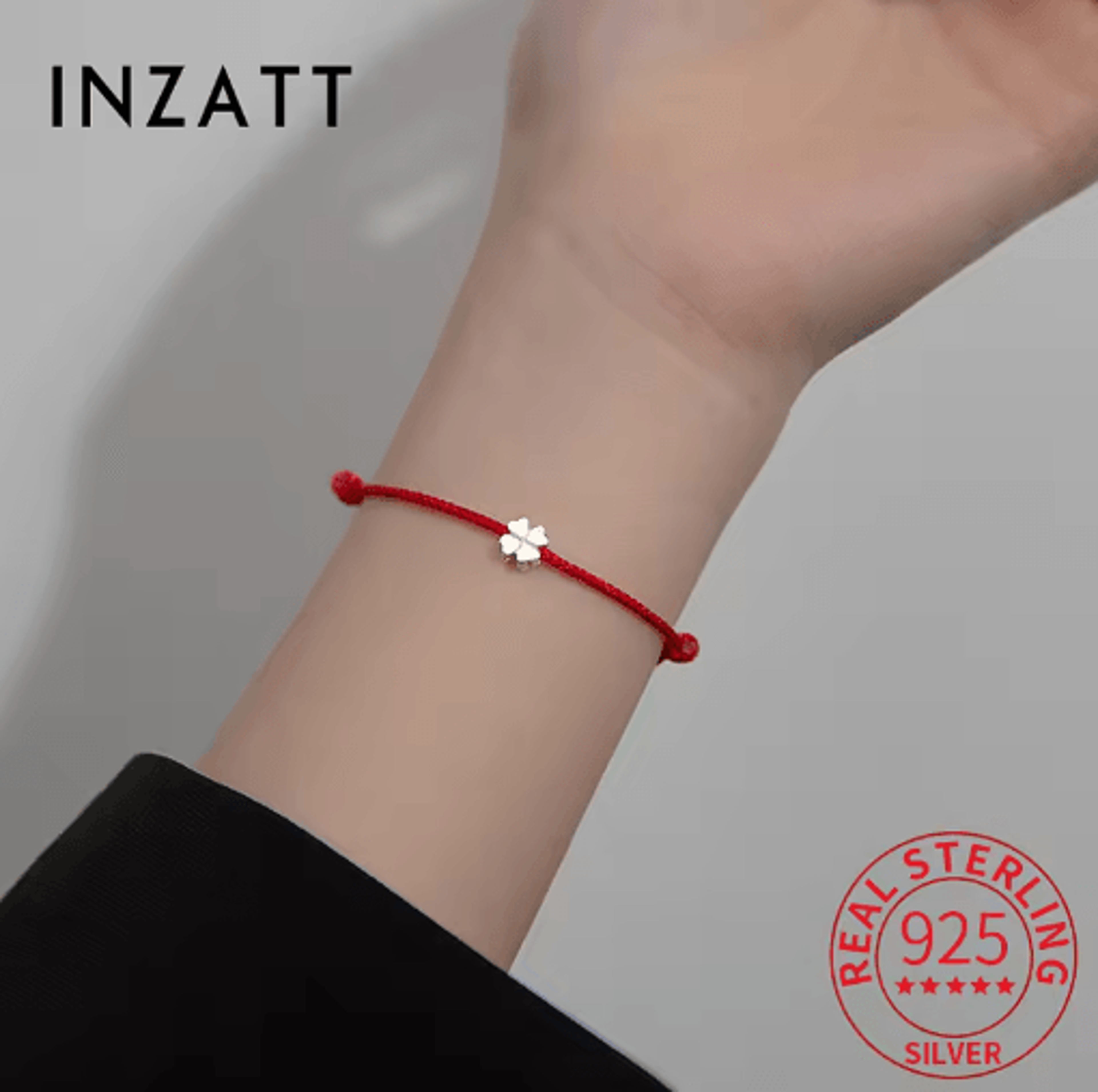 inzatt s925 sterling silver clover red rope bracelet