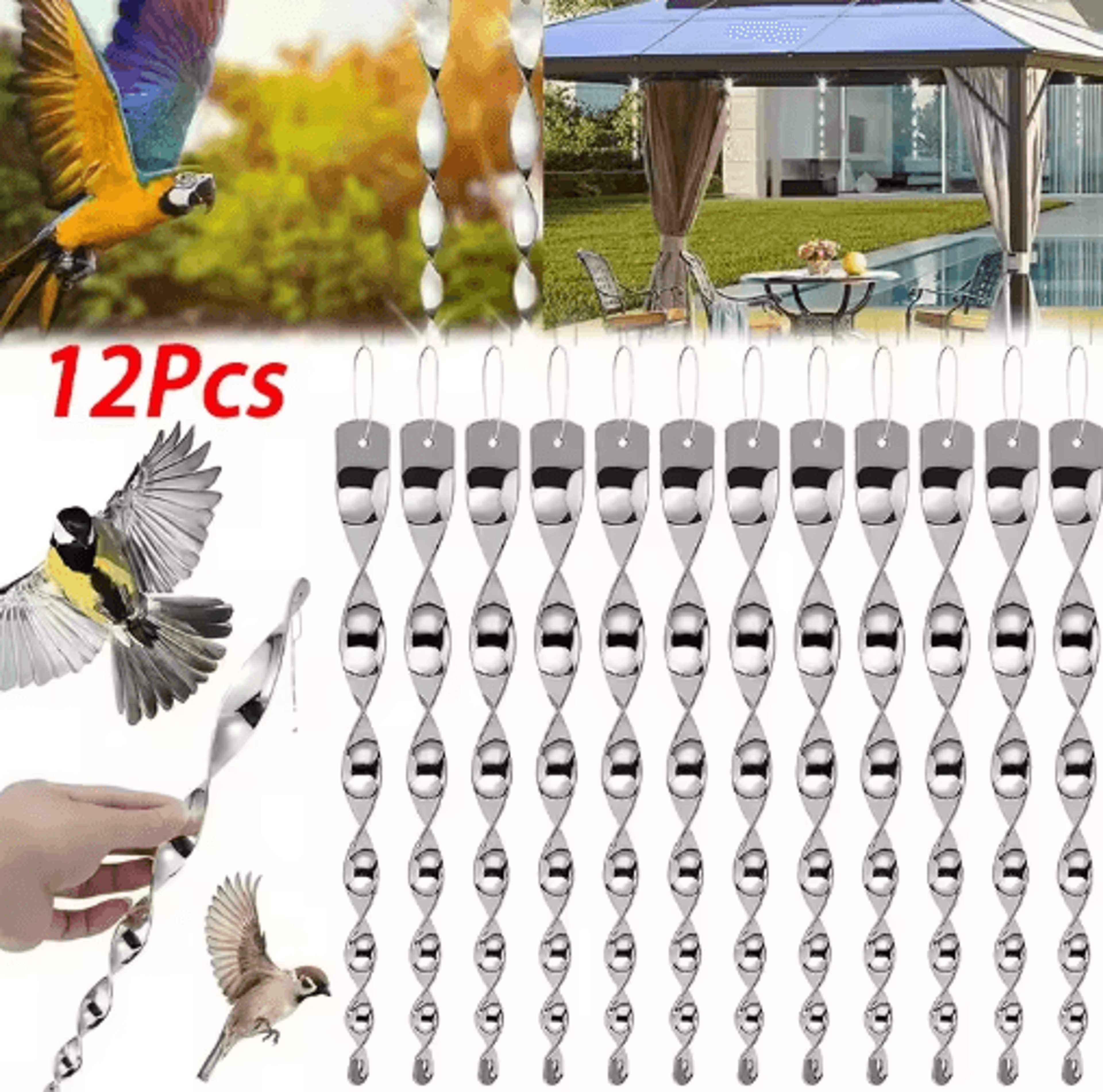 reflective wind spiral bird repellent hanging rods