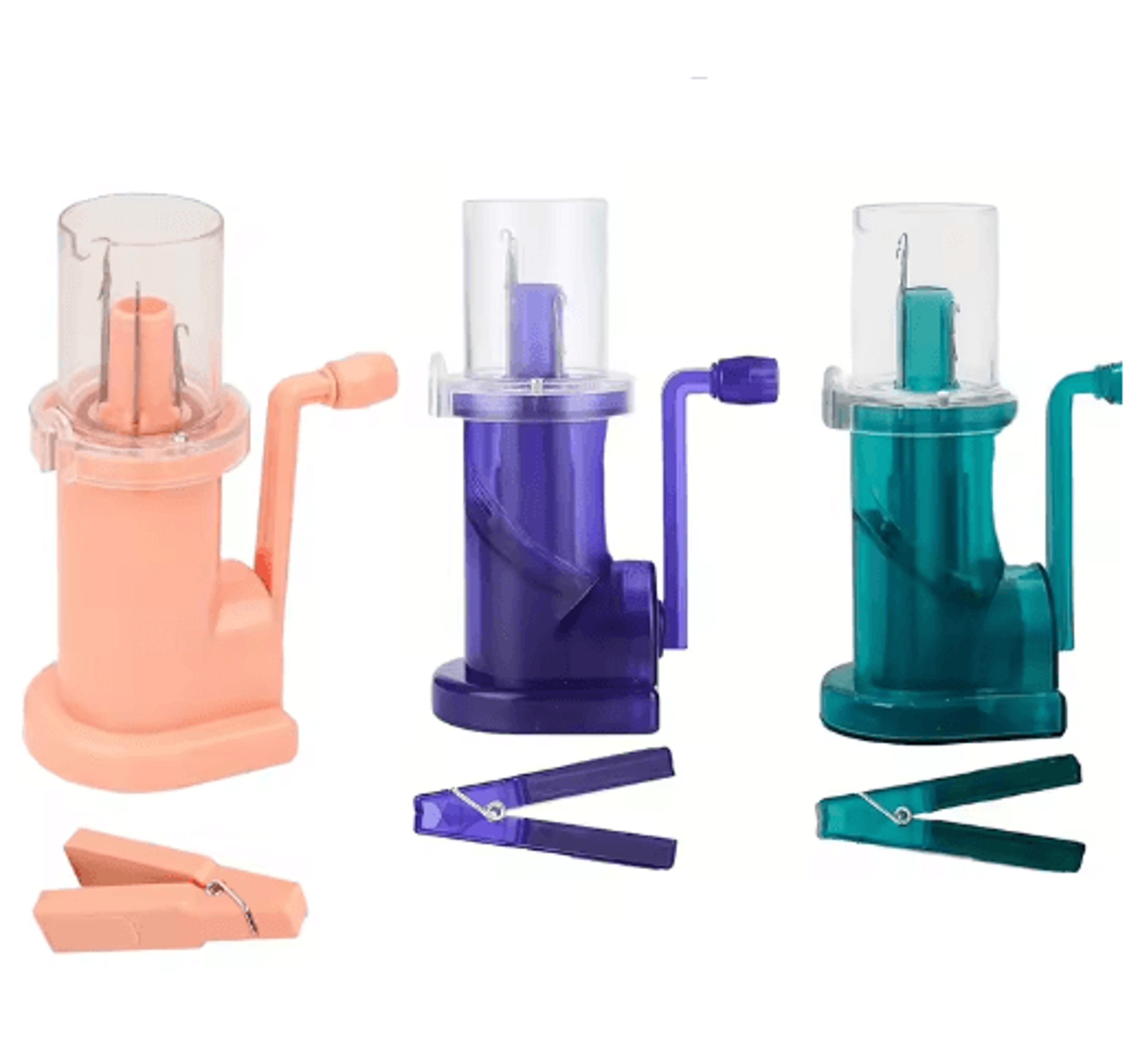 portable hand-crank knitting machine with weaving accessories