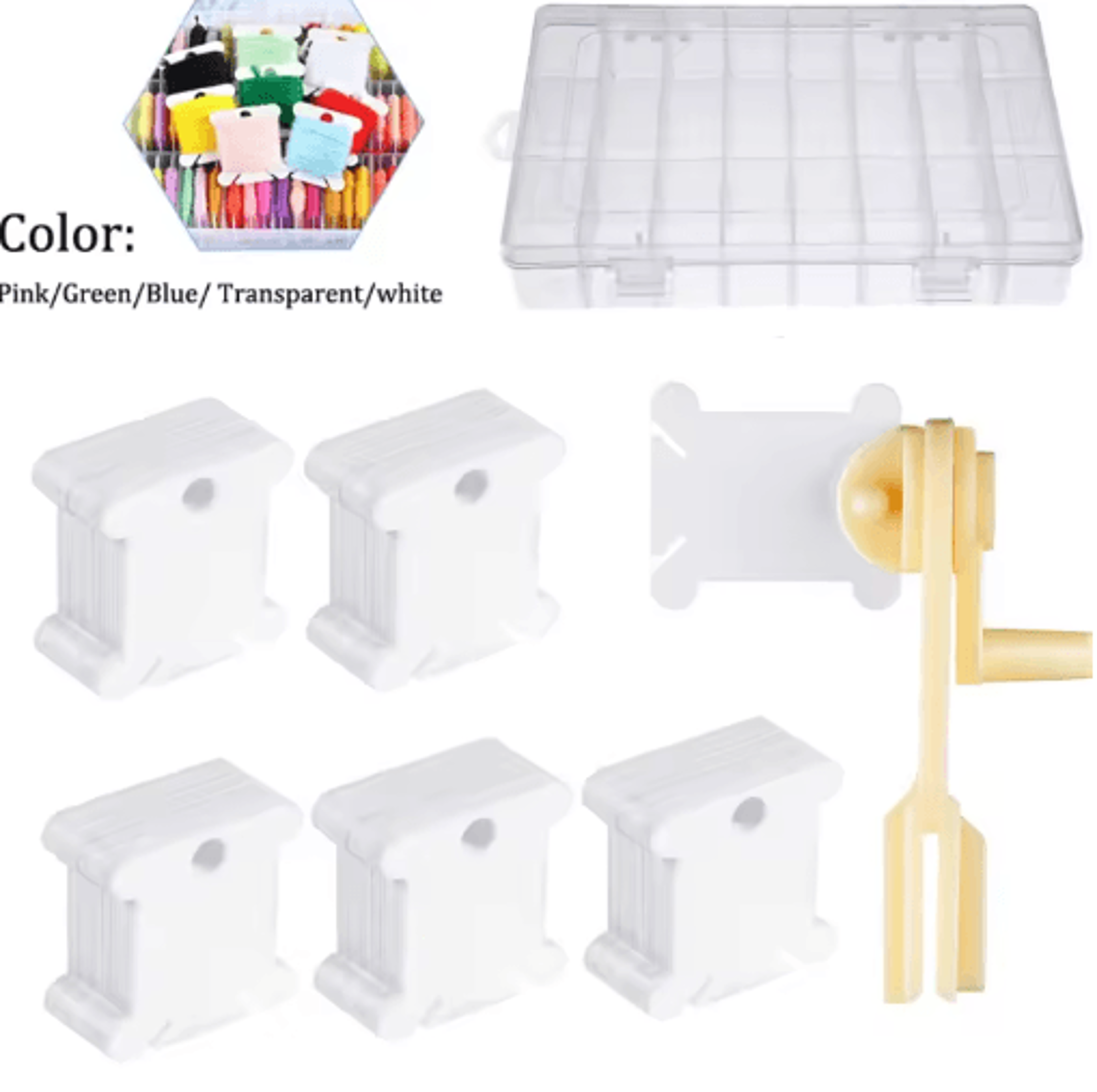 36-grid embroidery floss organizer box with bobbins & labels