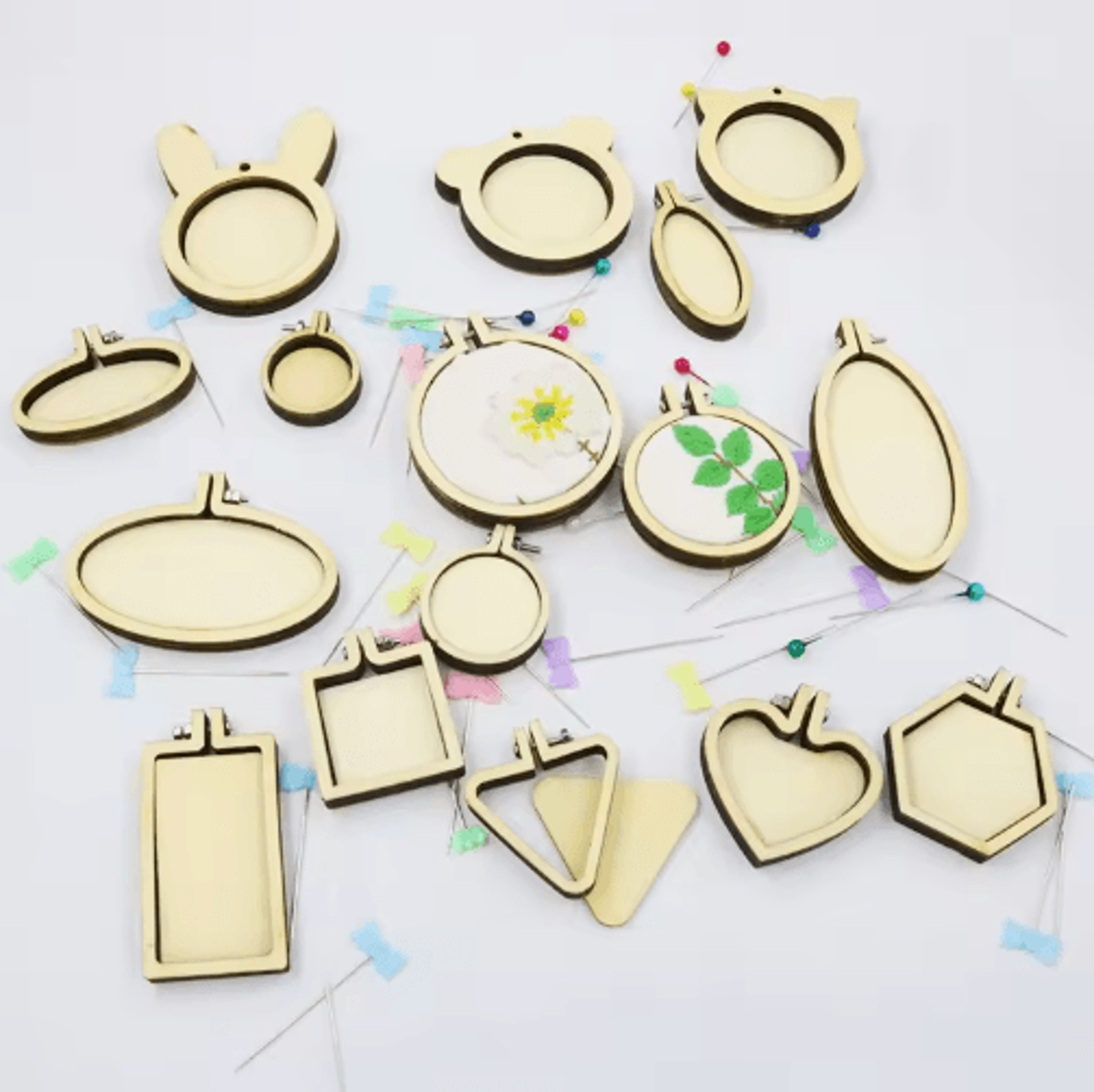 10pcs mini wooden embroidery hoop pendant kit