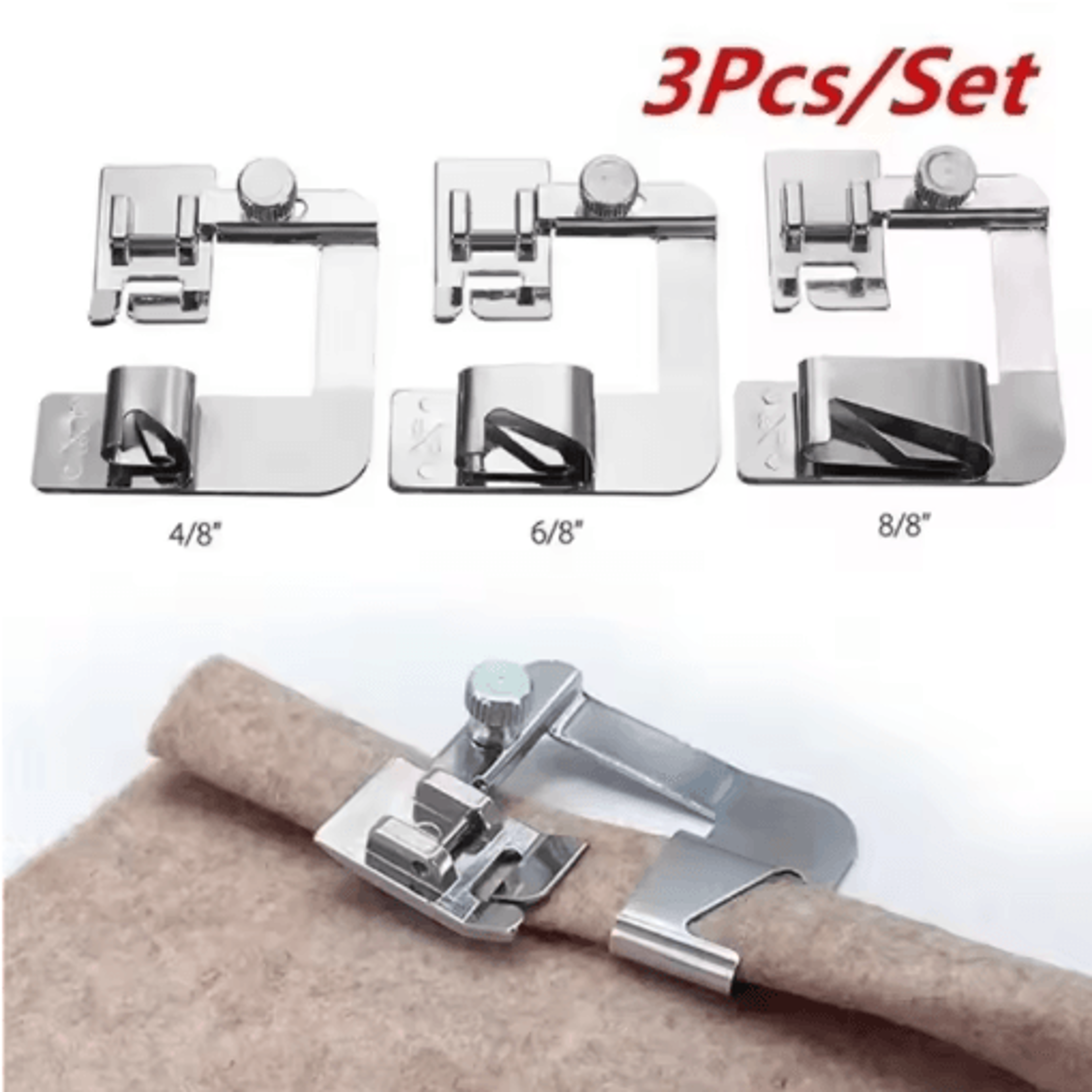 1/3pcs wide & narrow rolled hem presser foot set