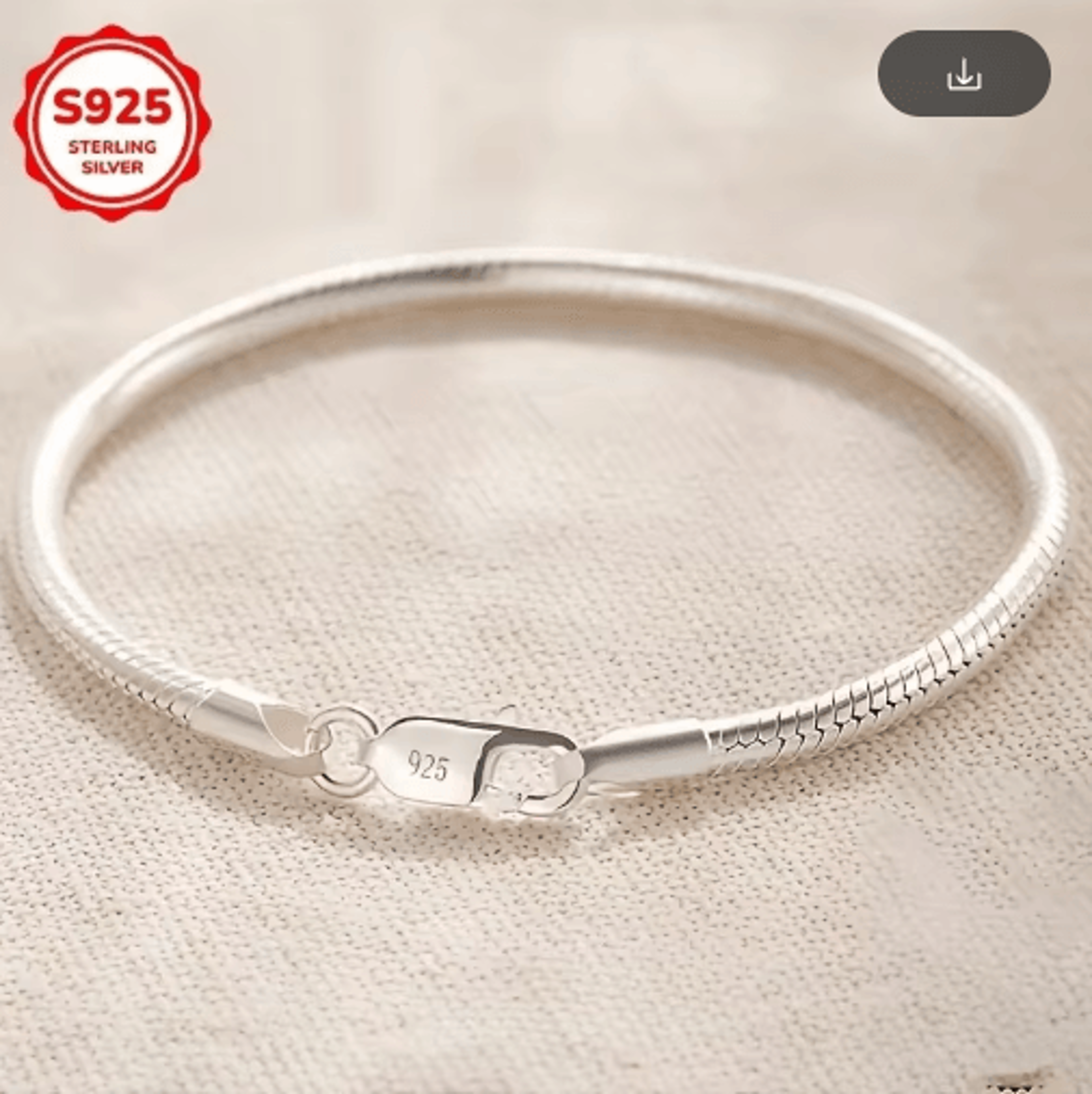 925 sterling silver 3/4mm snake chain bracelet