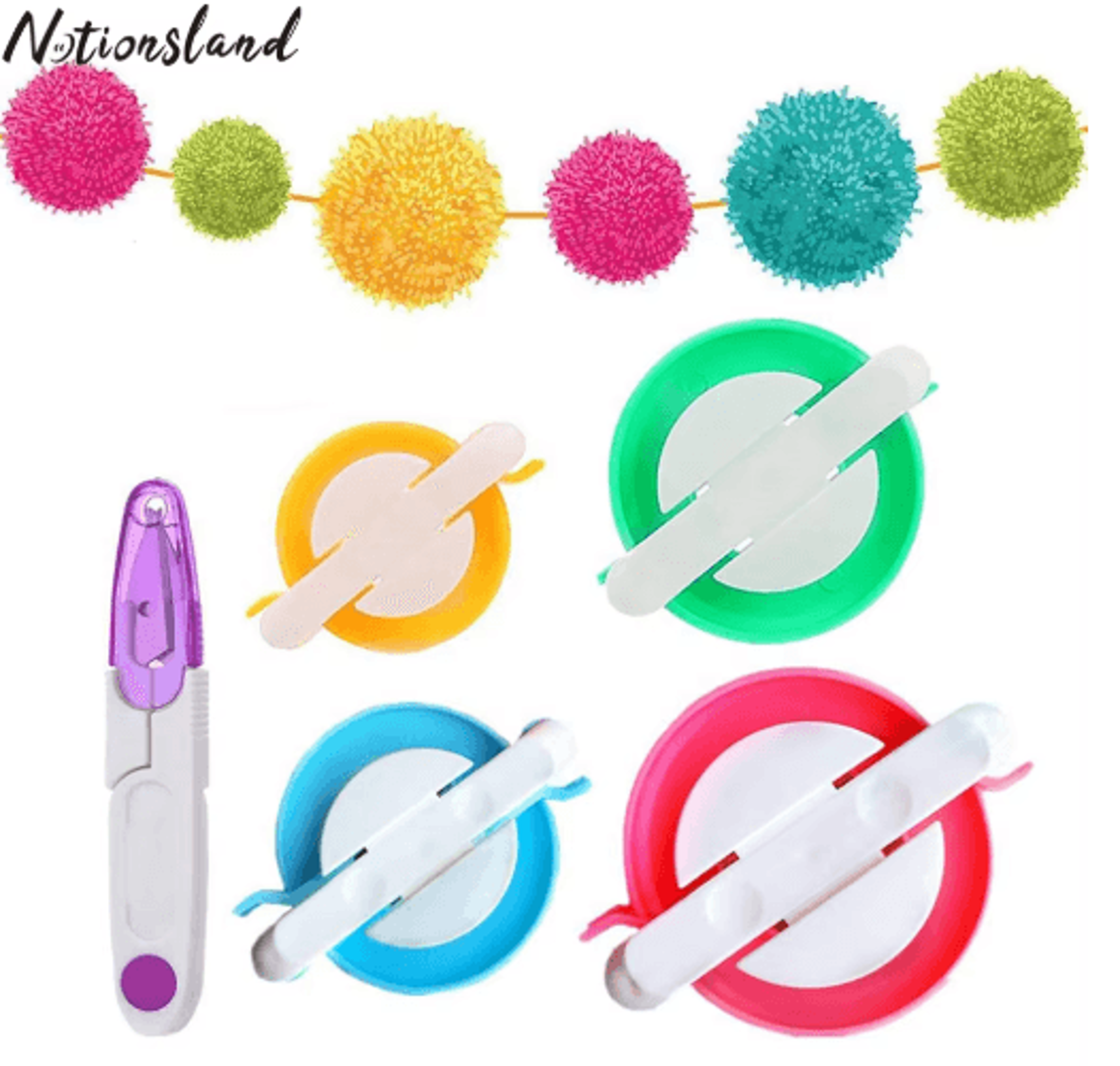 4-size pom pom maker set with thread cutter