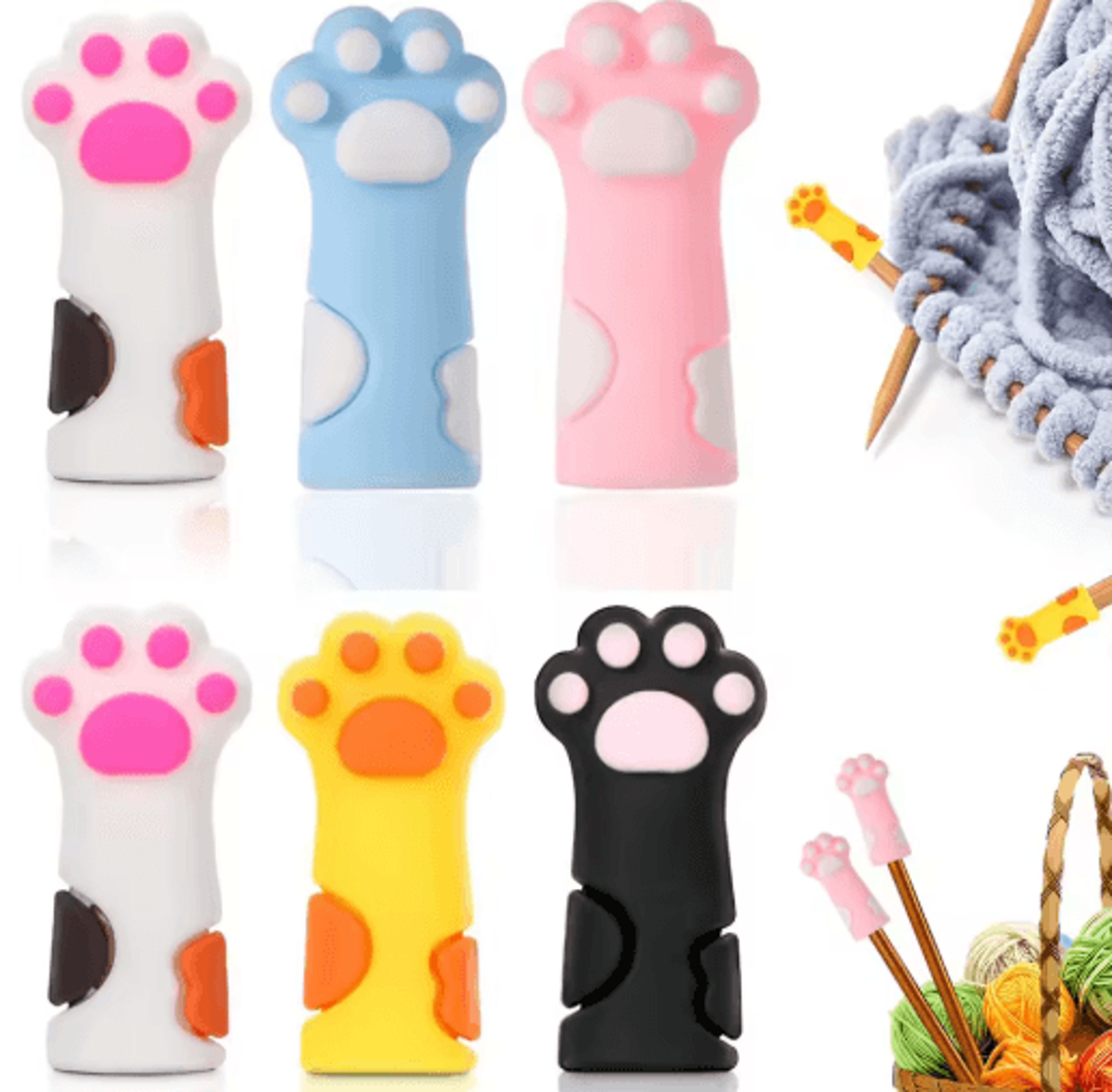 6pcs cute cat paw knitting needle stoppers