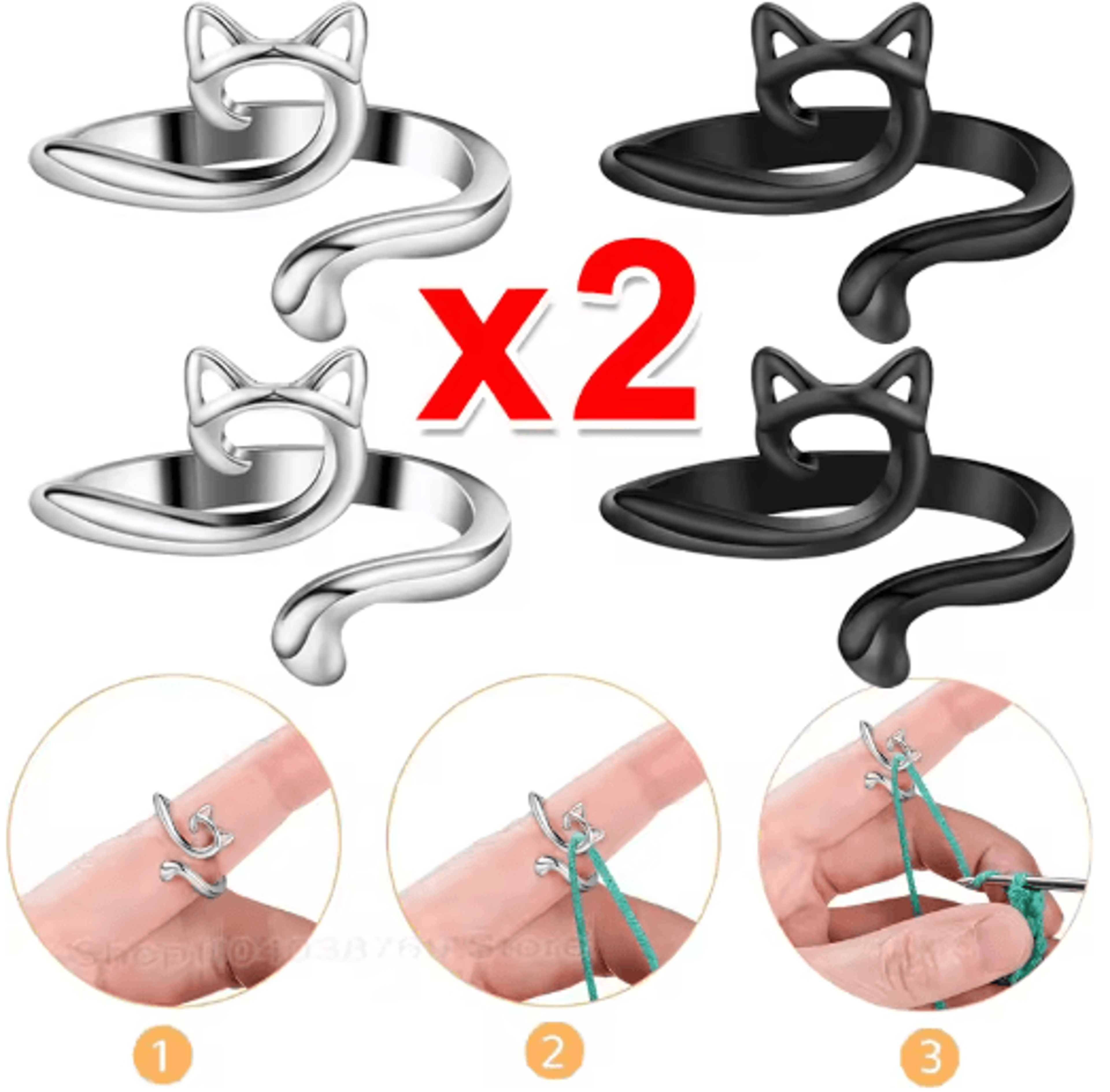 1/2pcs adjustable cat crochet tension ring