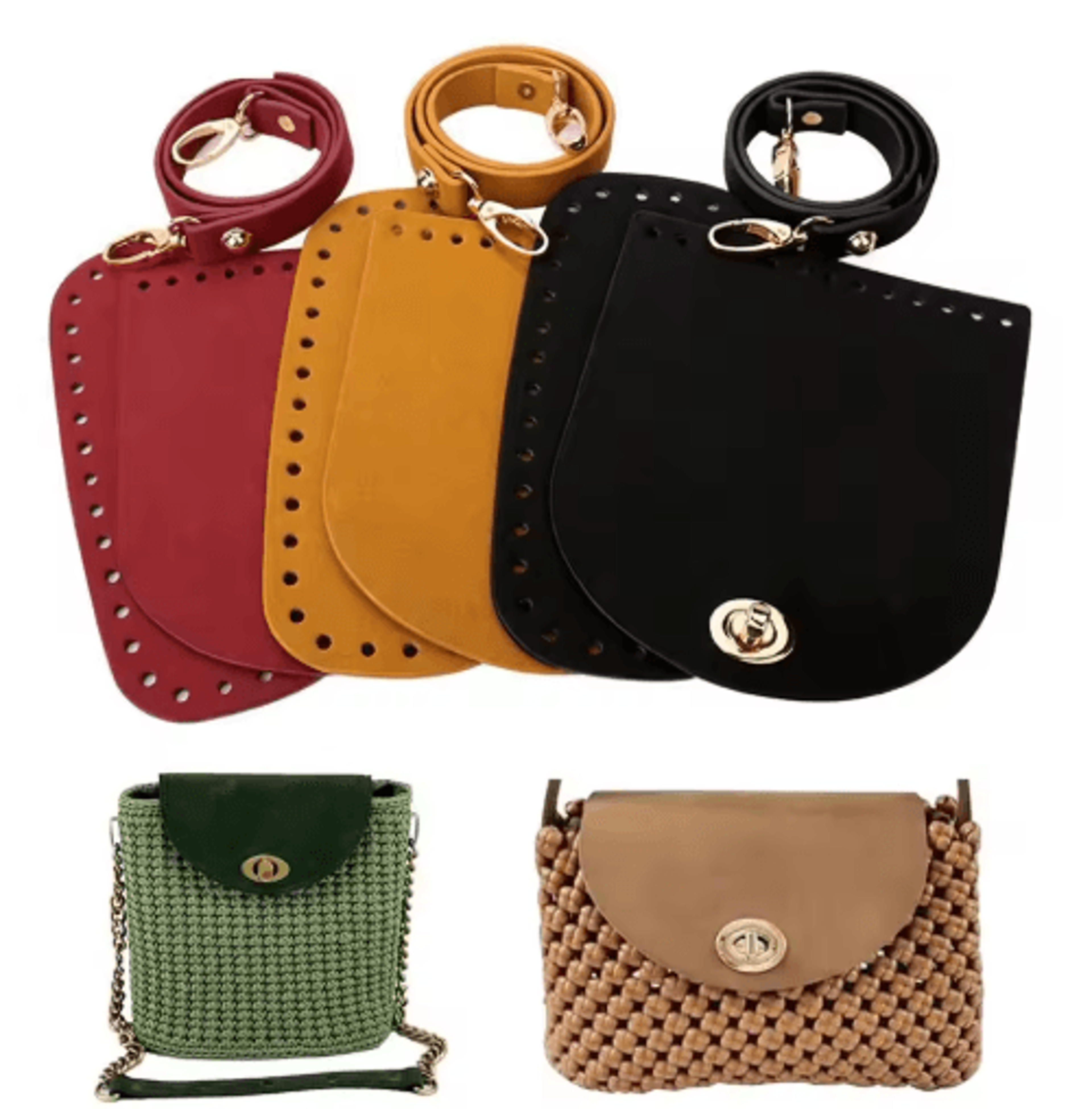 3pcs faux leather crochet bag base & strap set