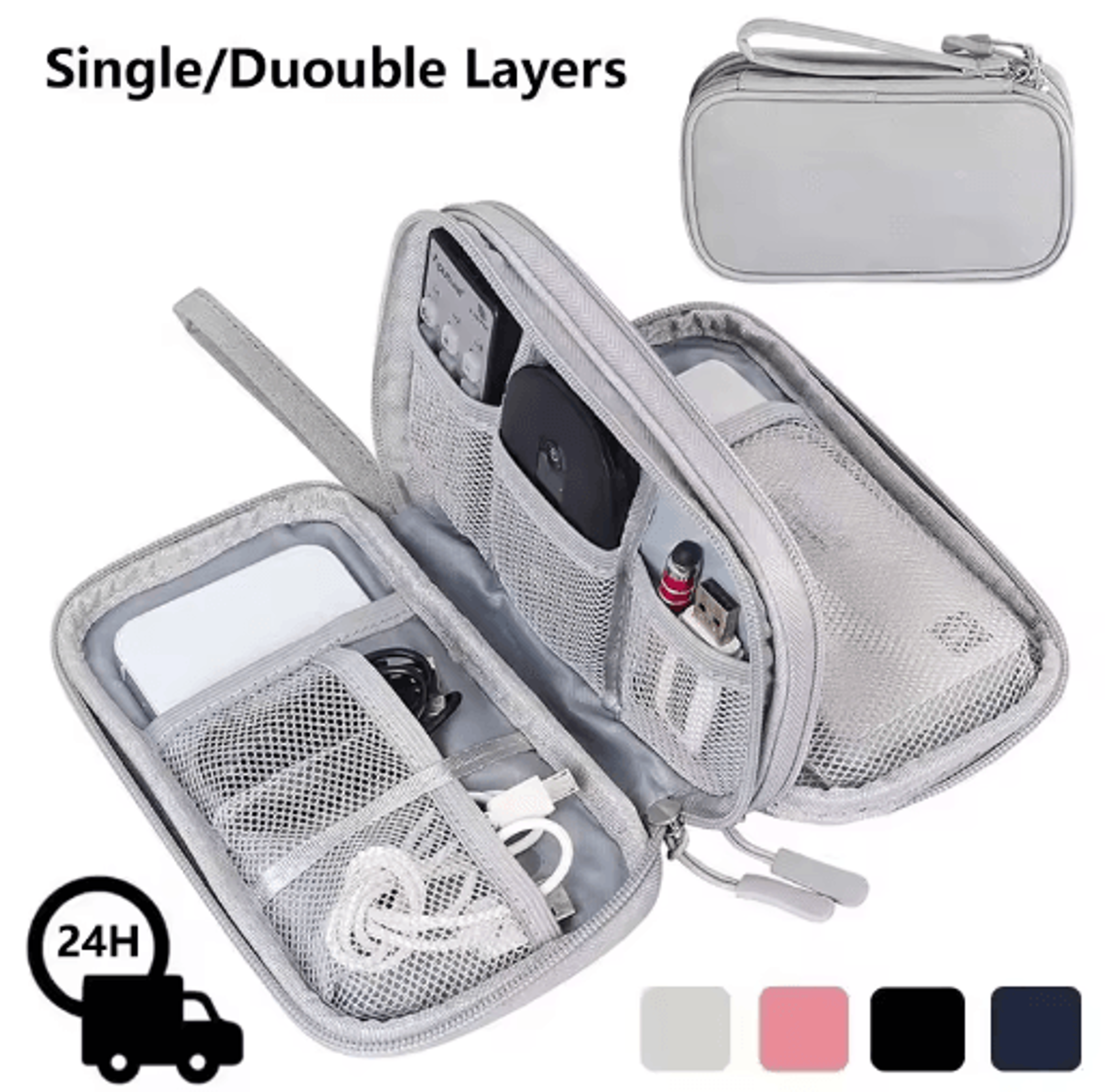 double-layer waterproof electronics travel organizer