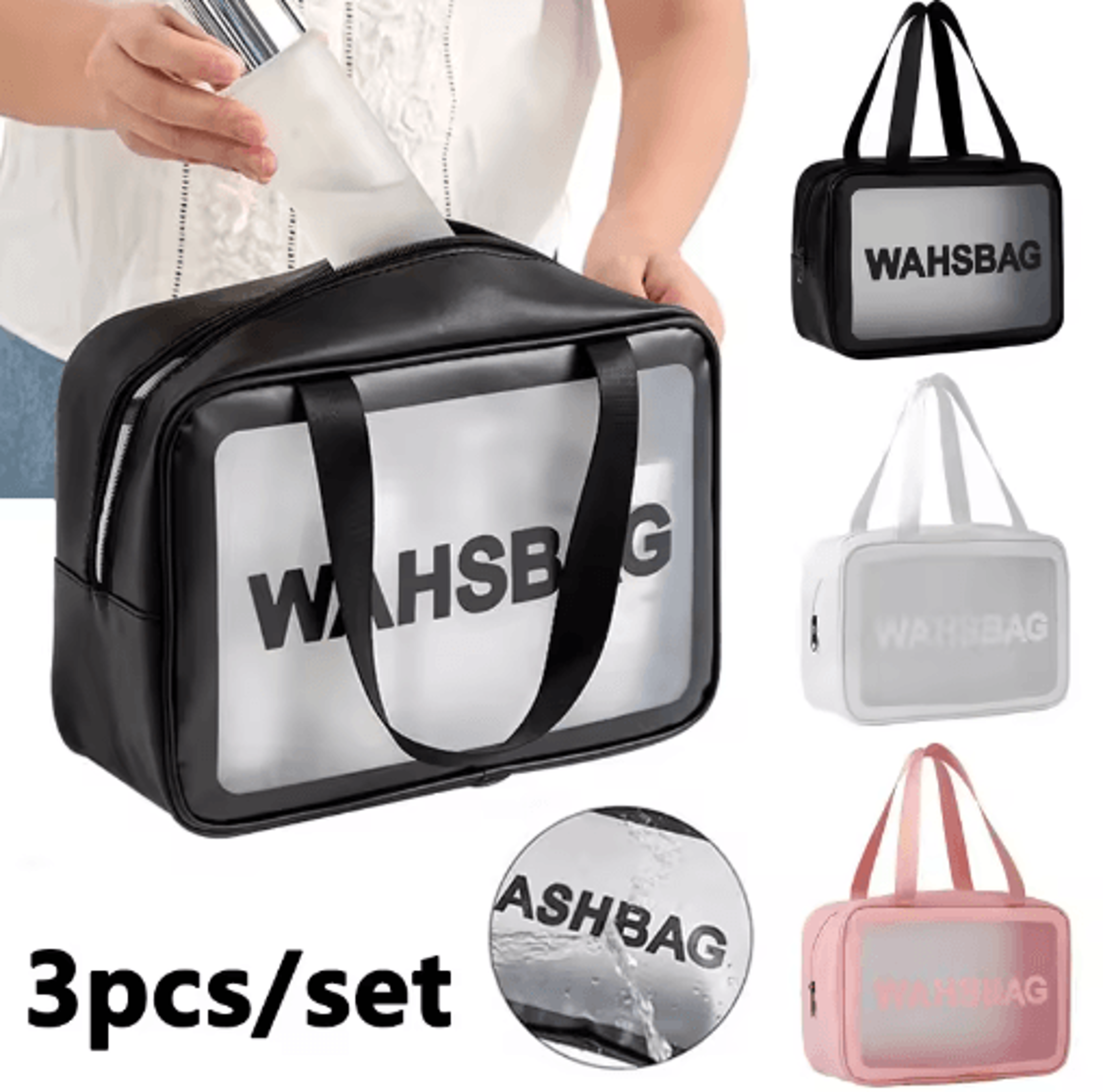 transparent waterproof travel makeup & toiletry bag