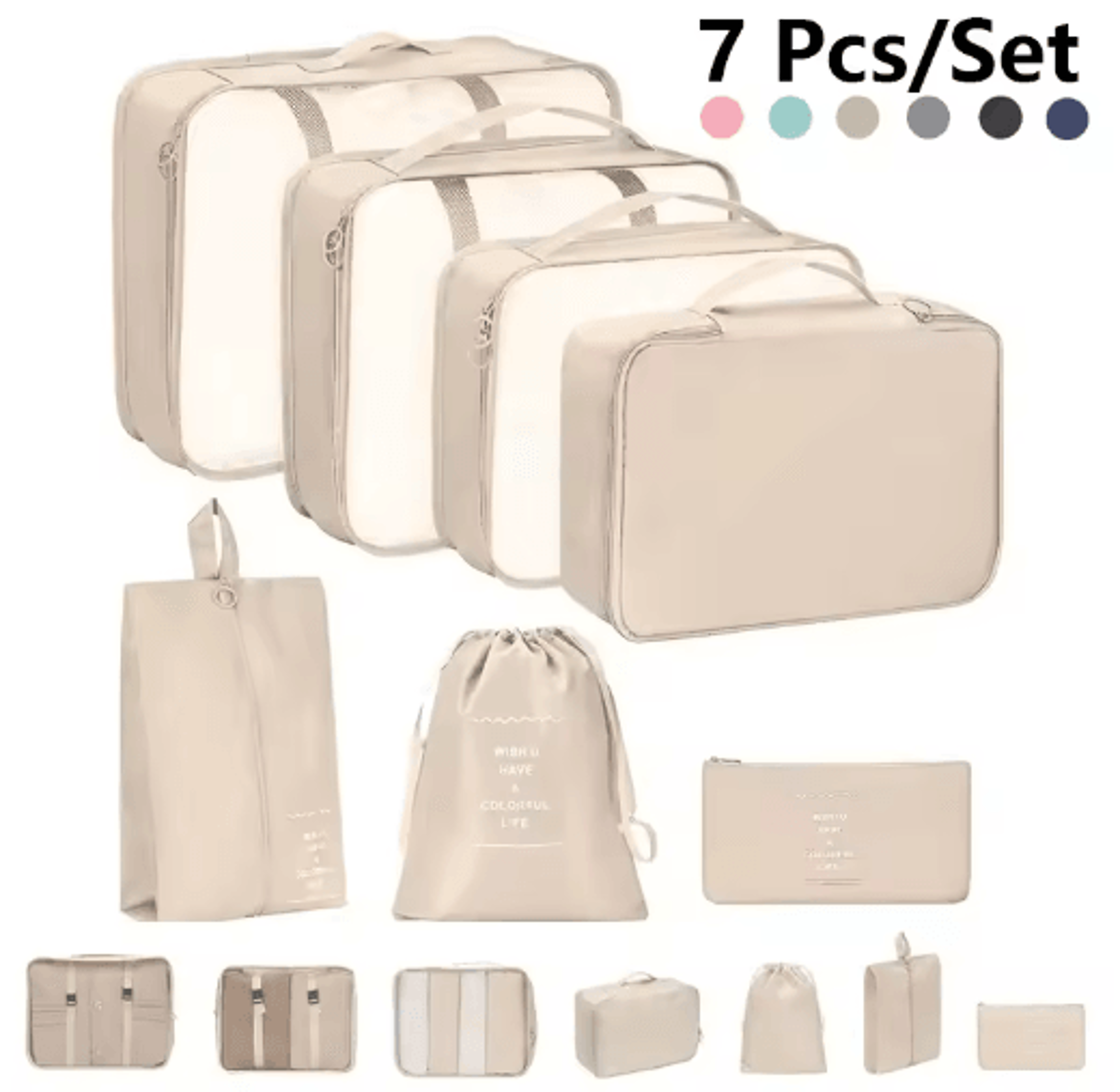 7pcs travel packing cubes & luggage organizer set