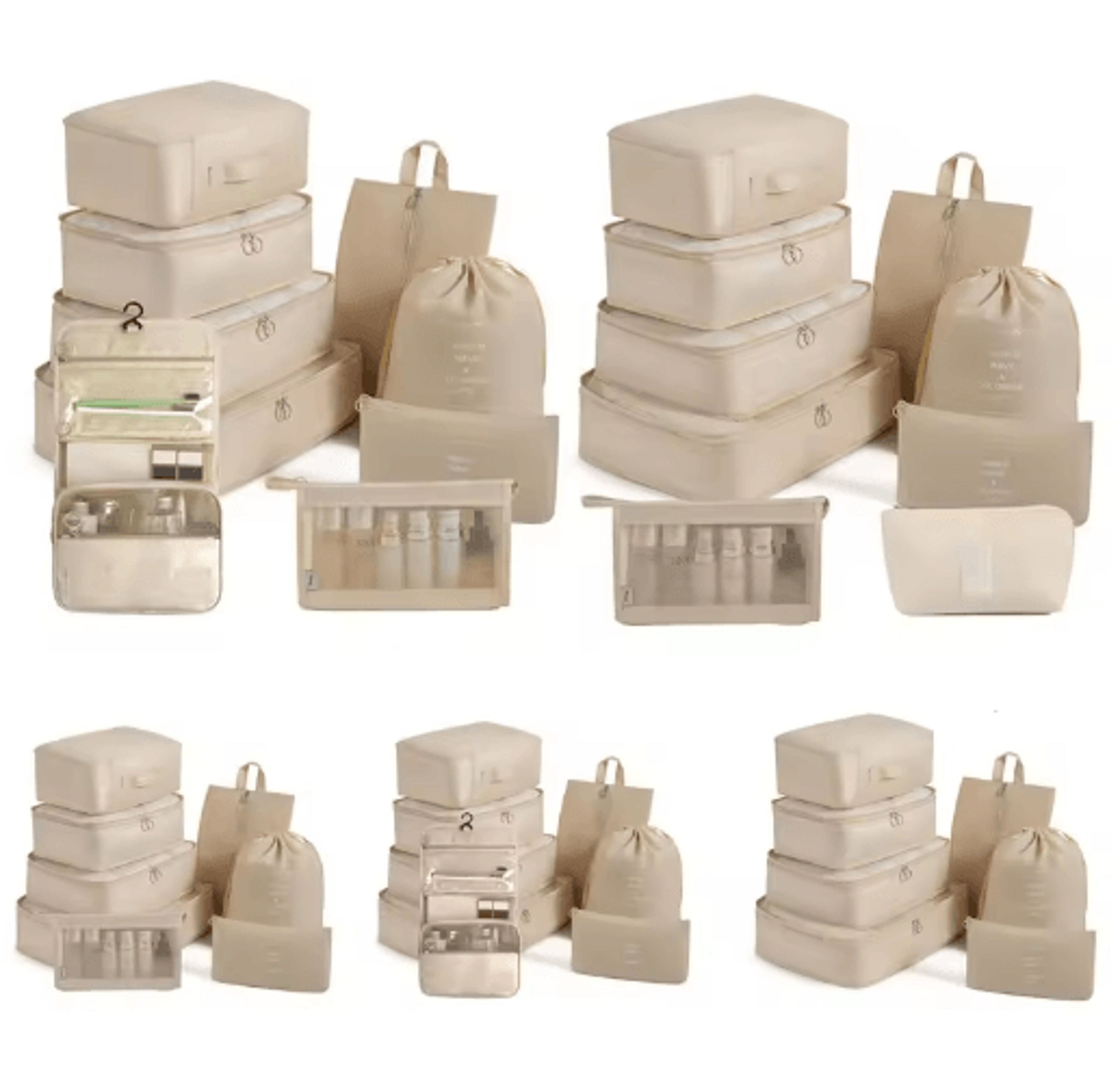 7 to 9pcs travel packing cubes & luggage organizer set