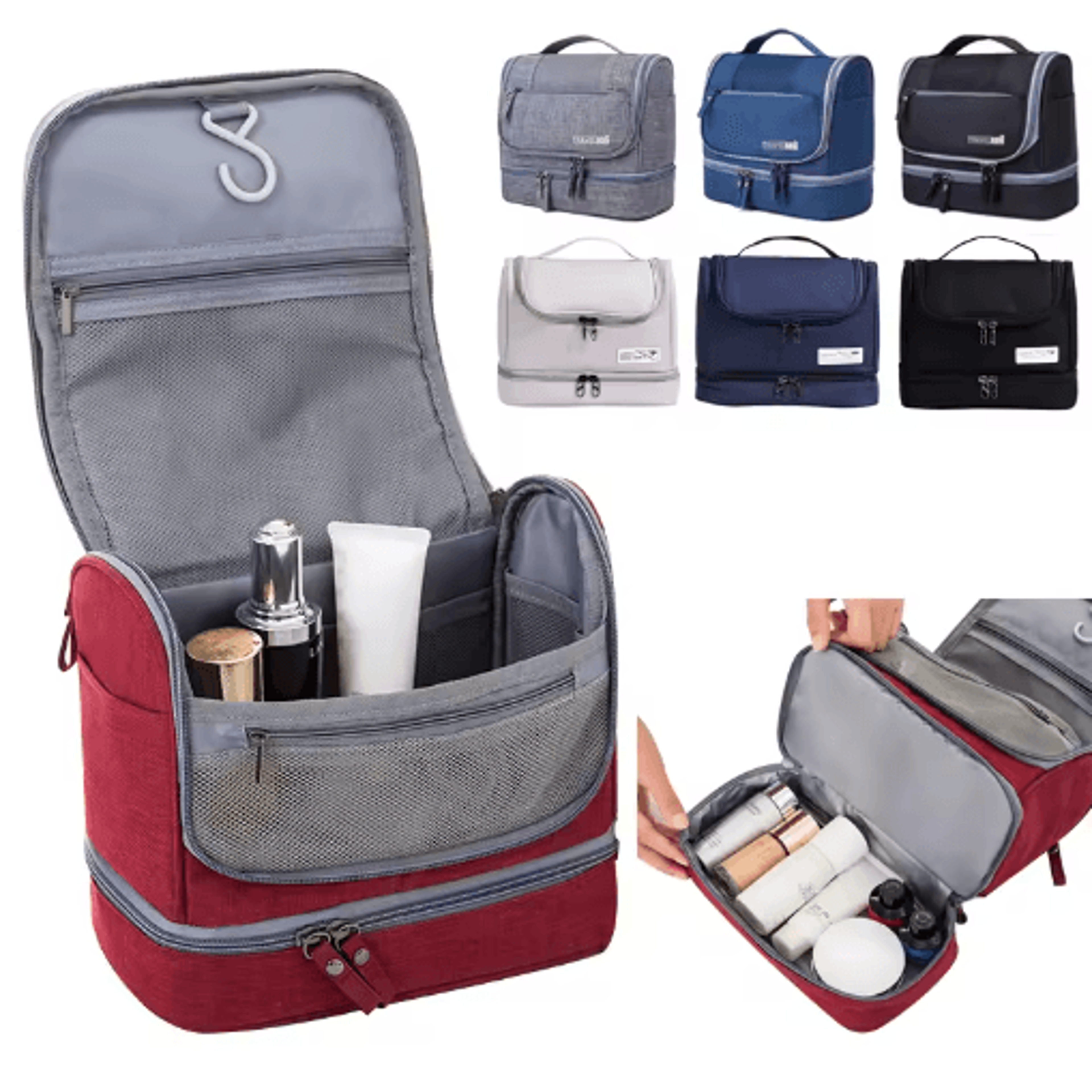wet-dry hanging oxford travel makeup & toiletry bag