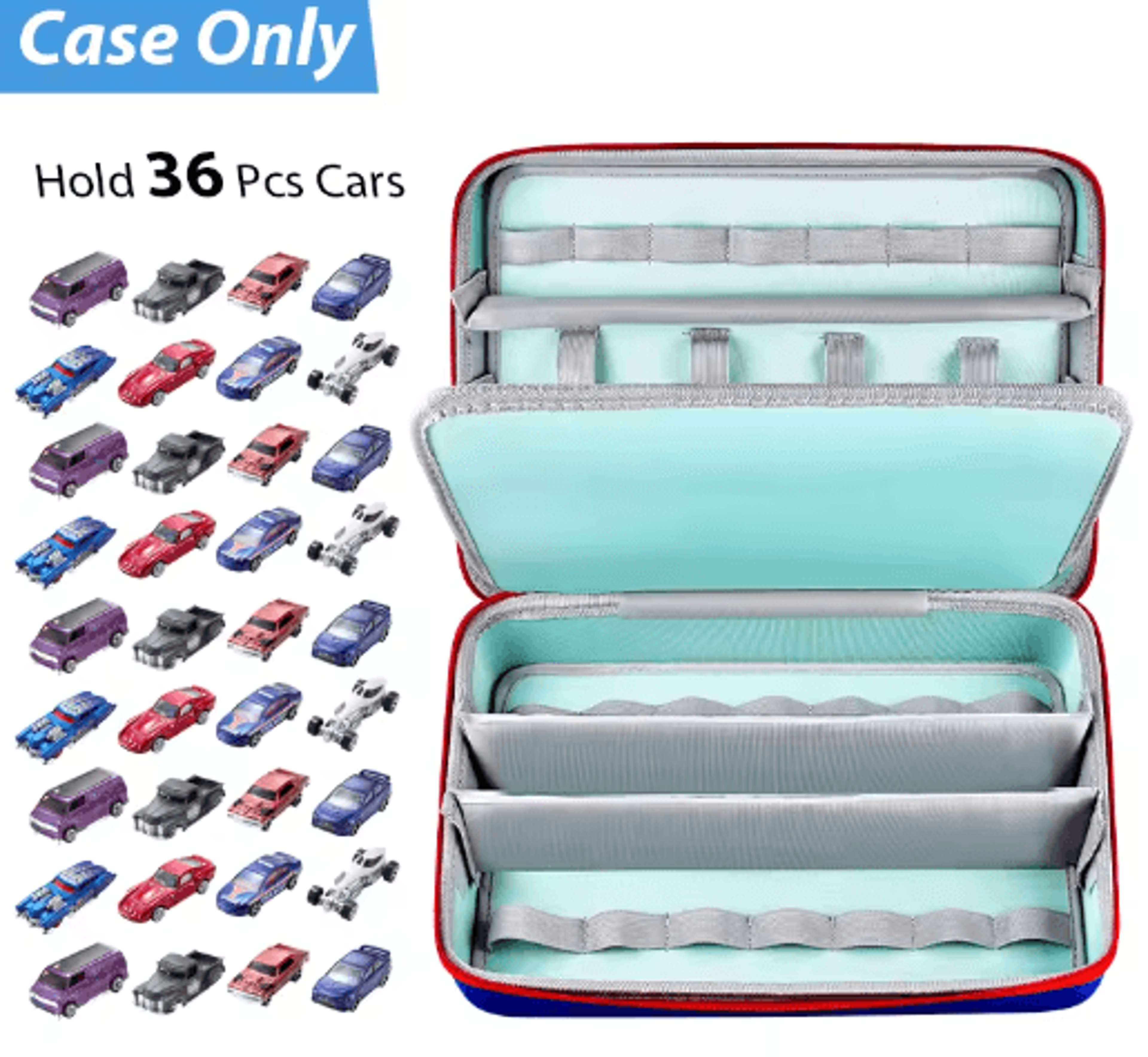 portable toy car organizer case for matchbox & die-cast vehicles