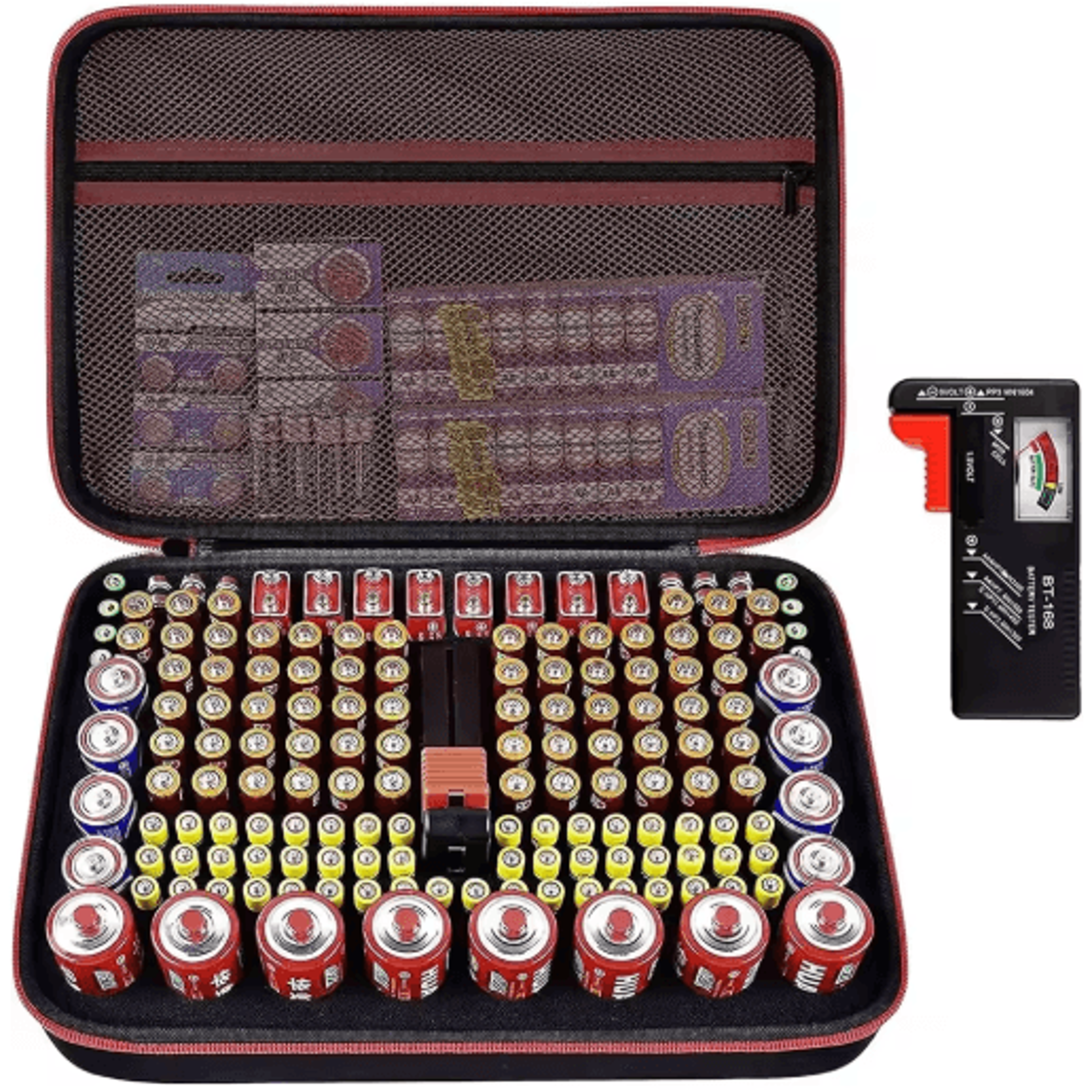 162+ battery organizer storage case with tester