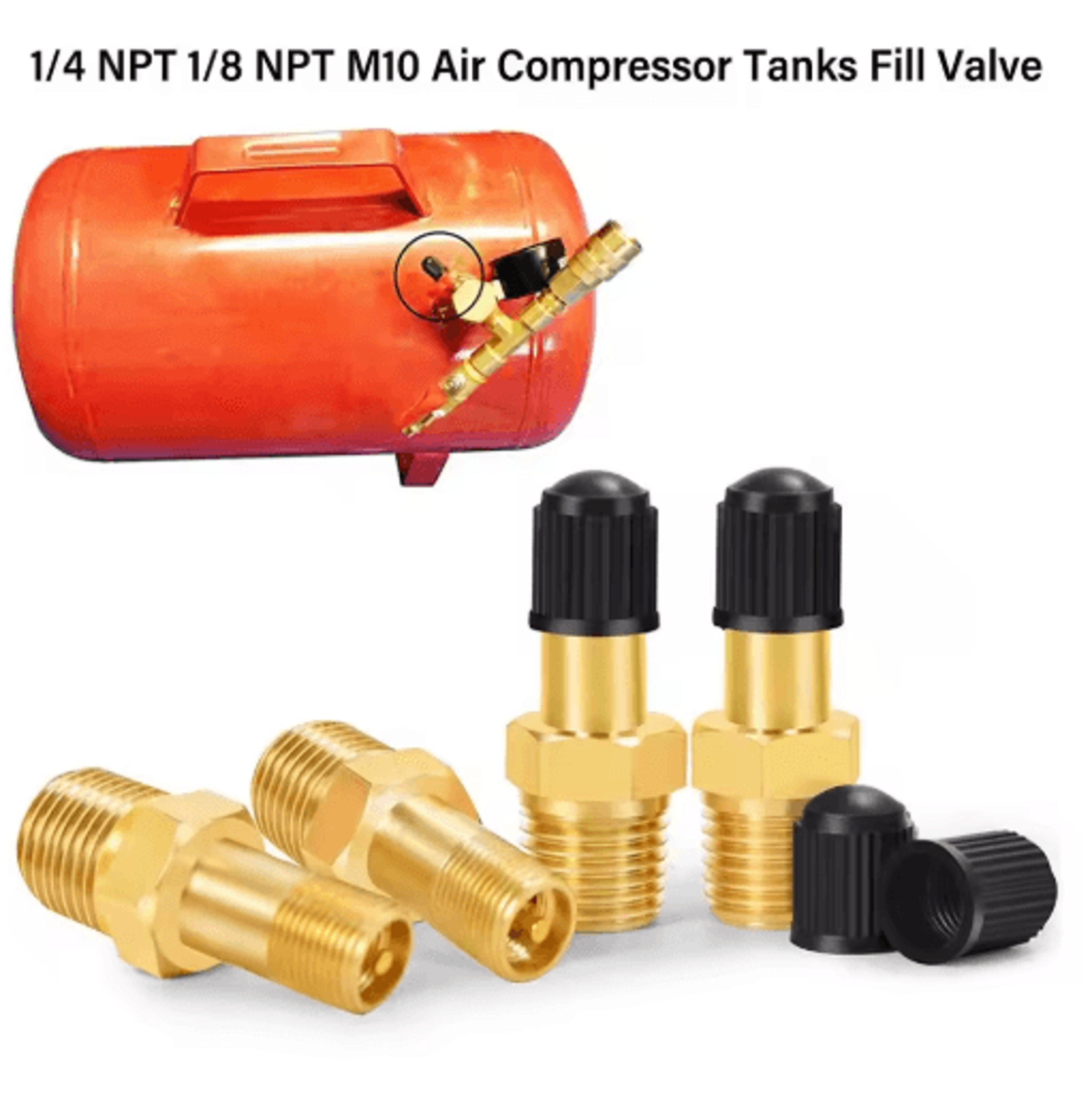brass air compressor tank fill valve – 1/4 npt 1/8 npt m10 schrader valve