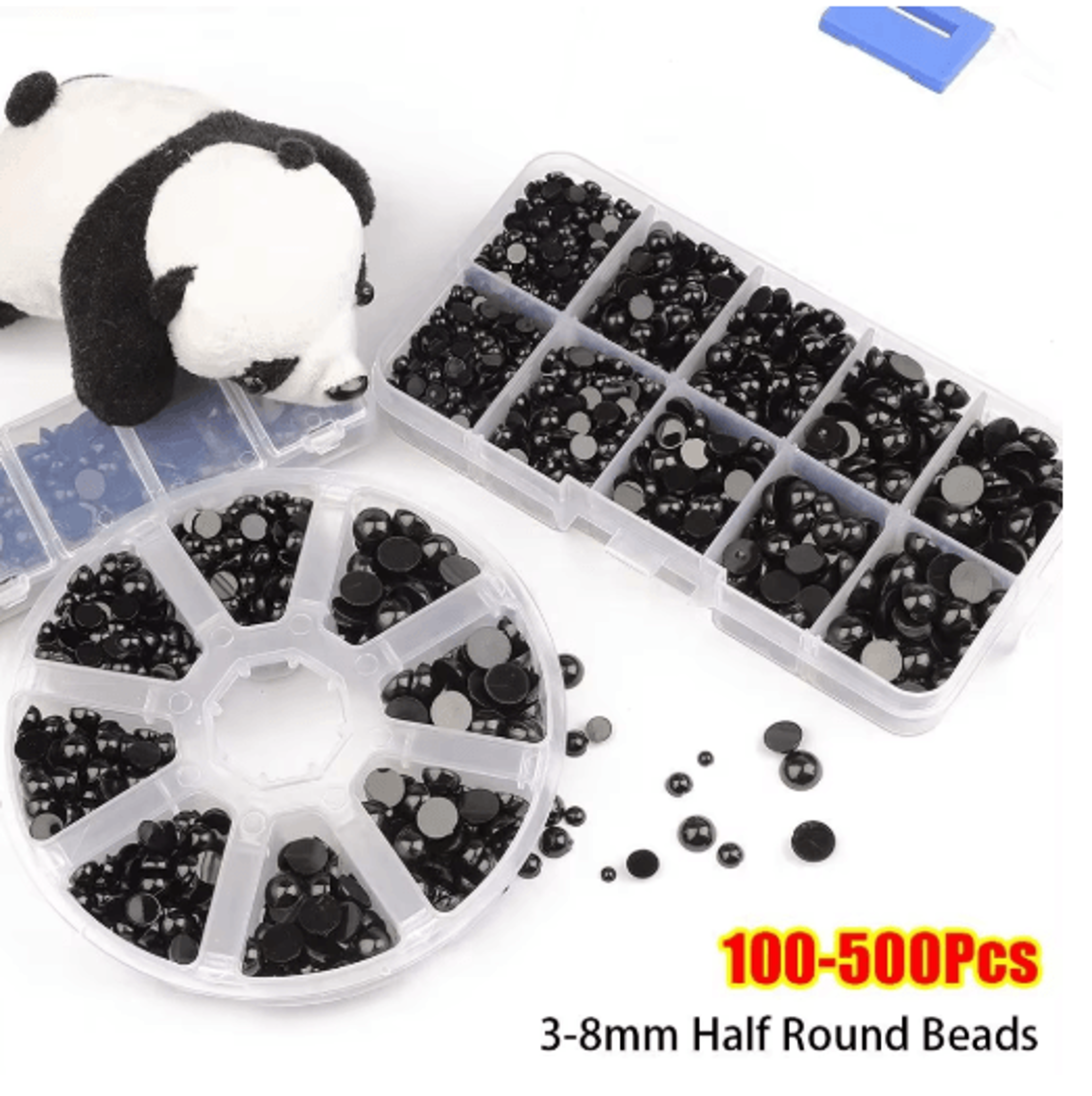 100–500pcs black half-round craft eyes – 3–8mm diy toy eye beads