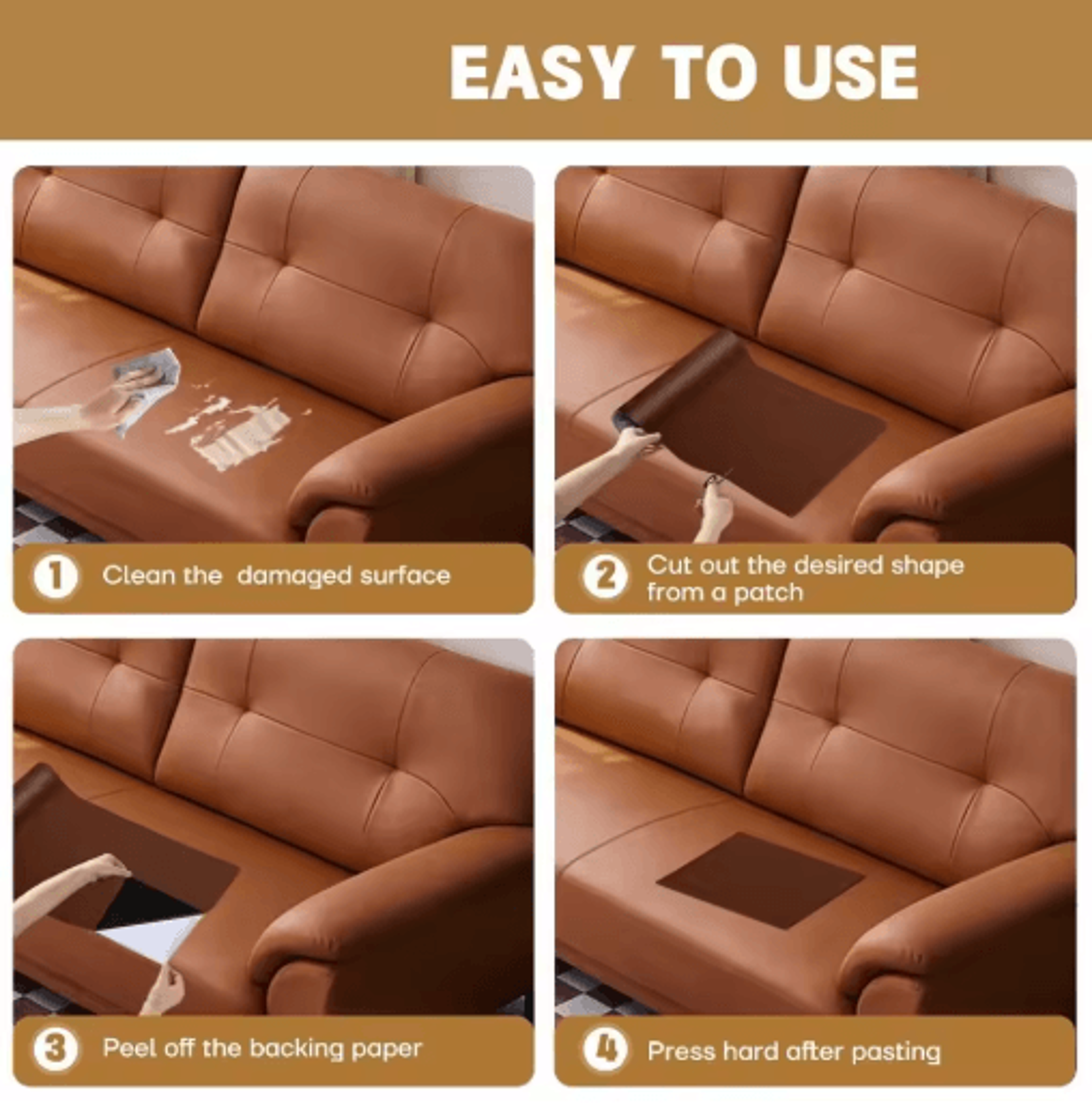 20 by 30cm self-adhesive leather repair patch – matte furniture & couch repair tape