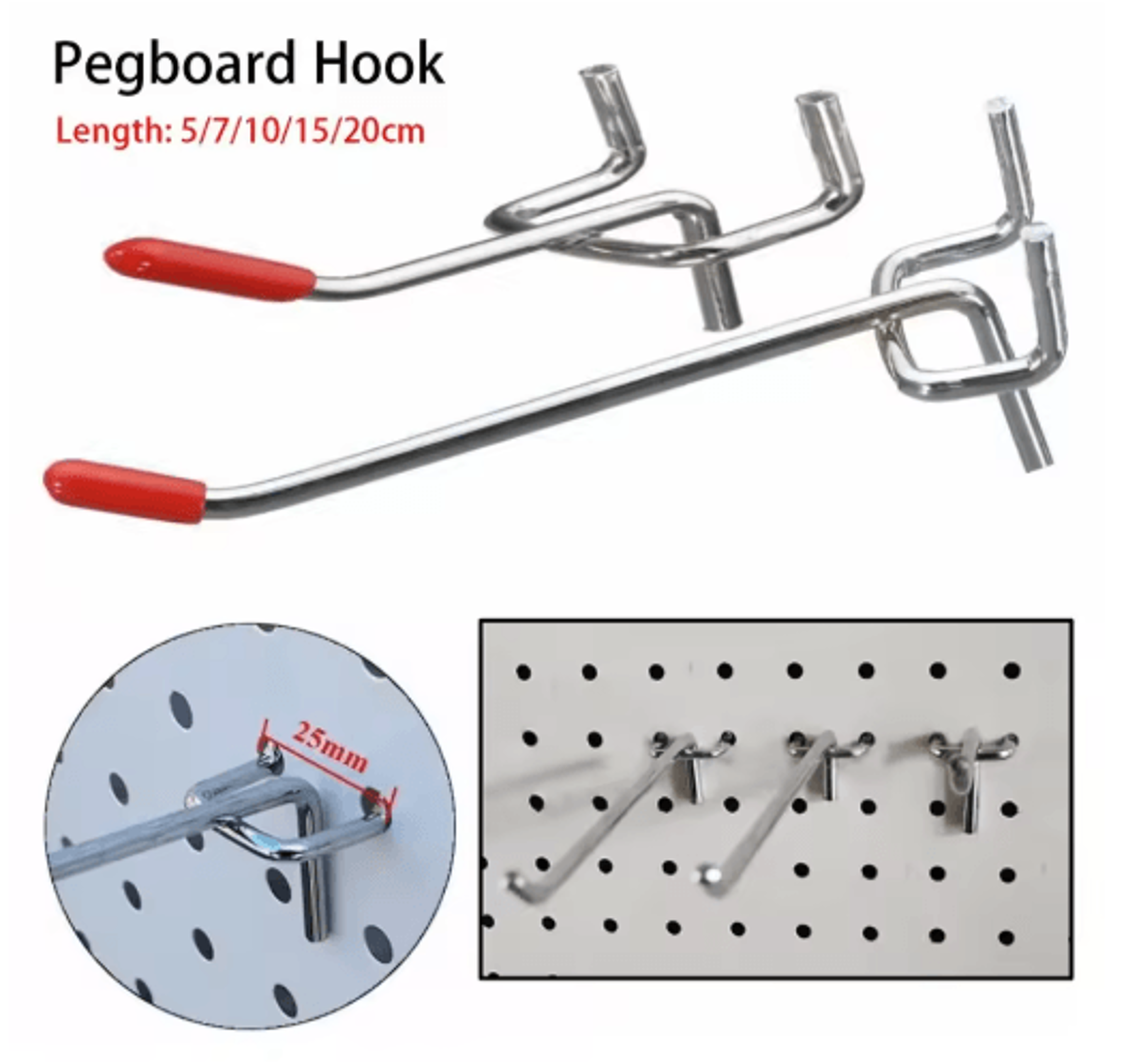 rubber-covered pegboard hook for tool storage