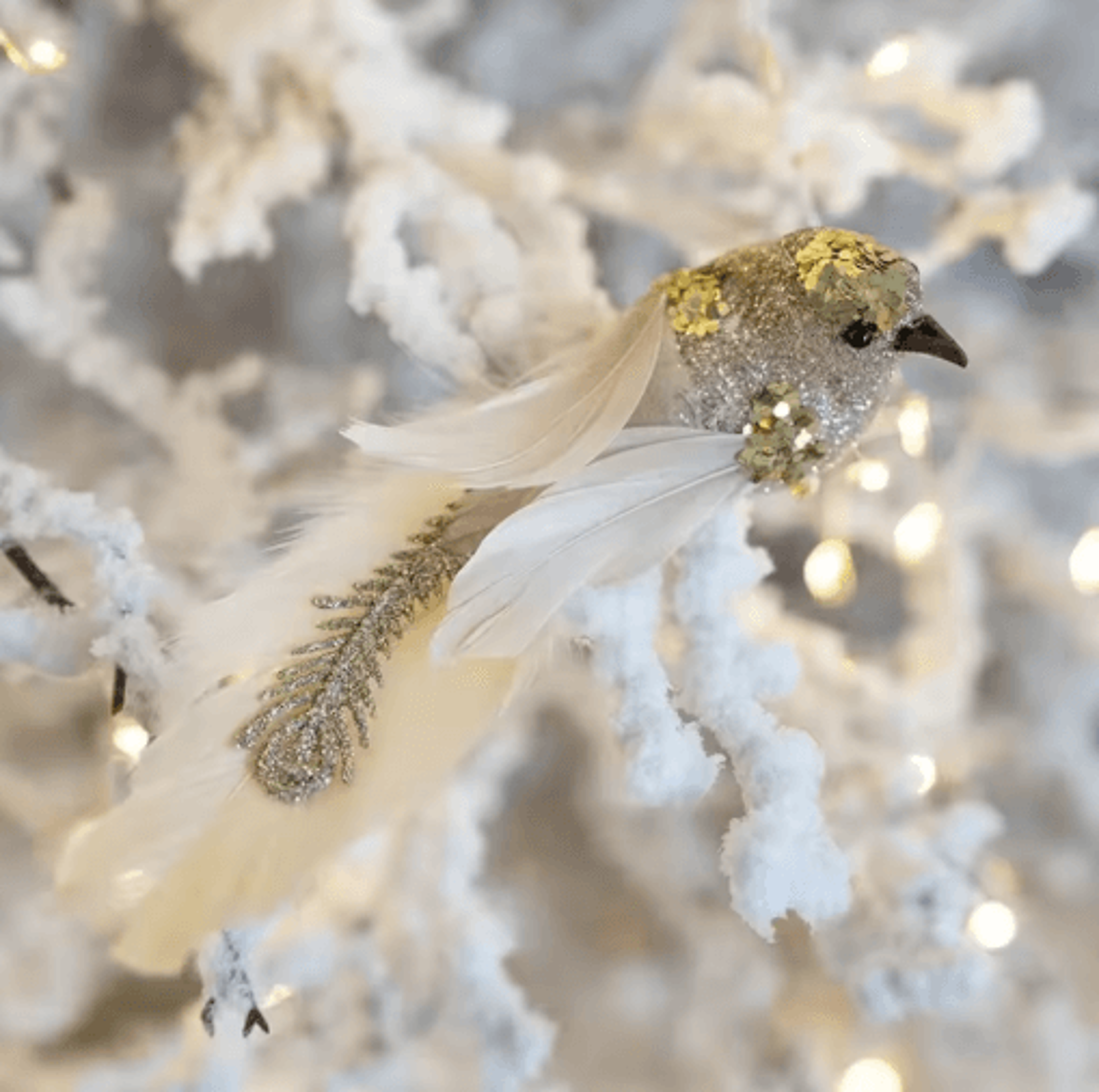 glitter white artificial bird christmas tree ornaments – 1 pair